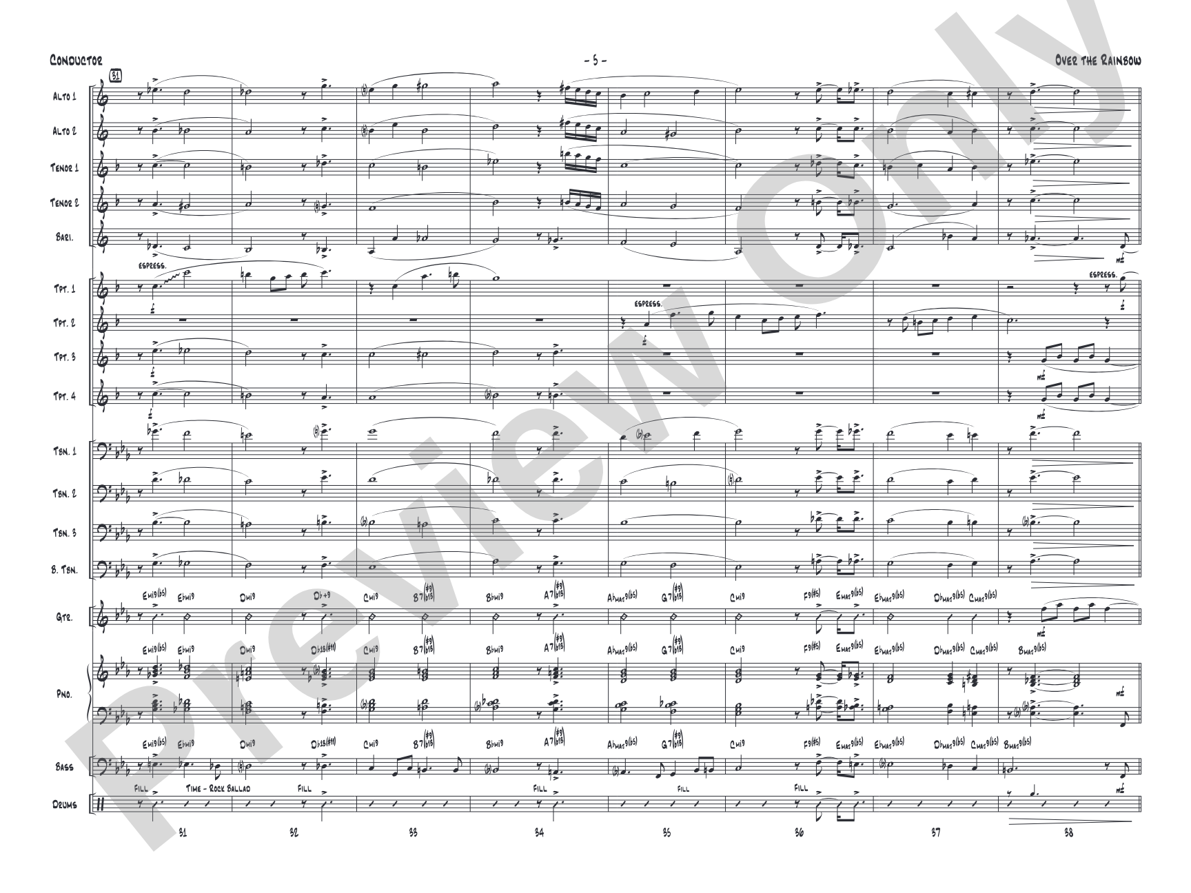 Over the Rainbow: Jazz Ensemble Conductor Score & Parts