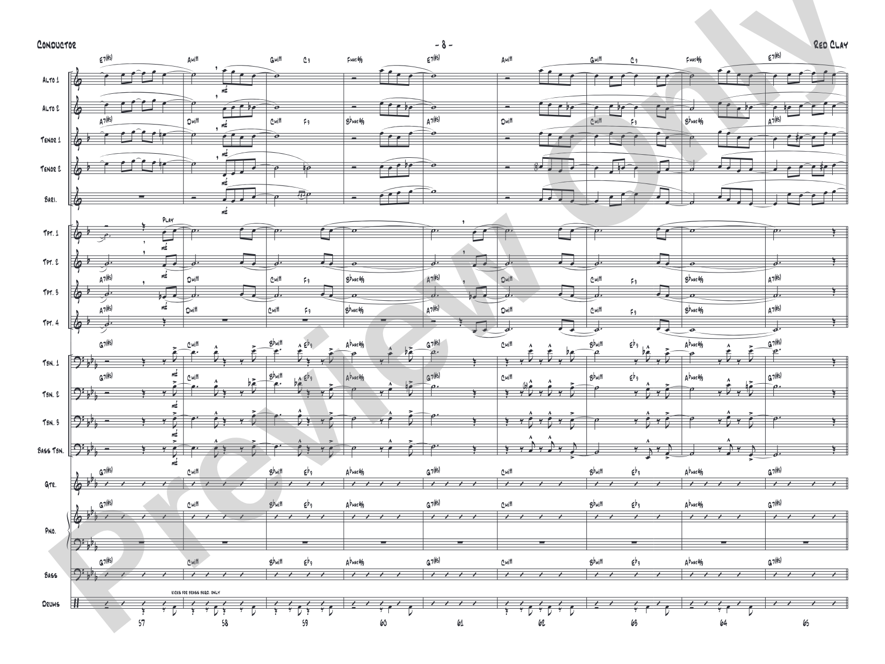Red Clay: Jazz Ensemble Conductor Score & Parts