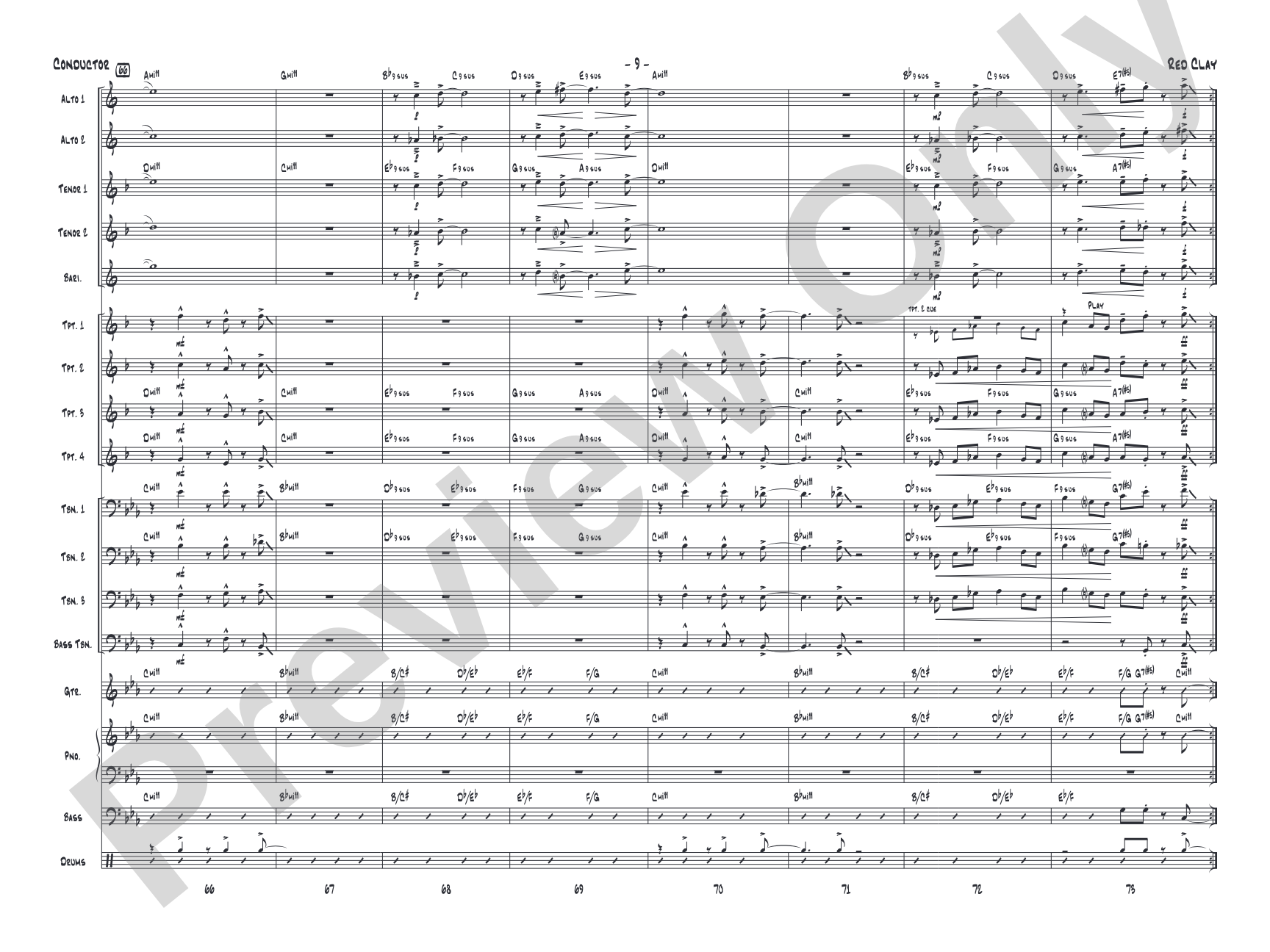 Red Clay: Jazz Ensemble Conductor Score & Parts