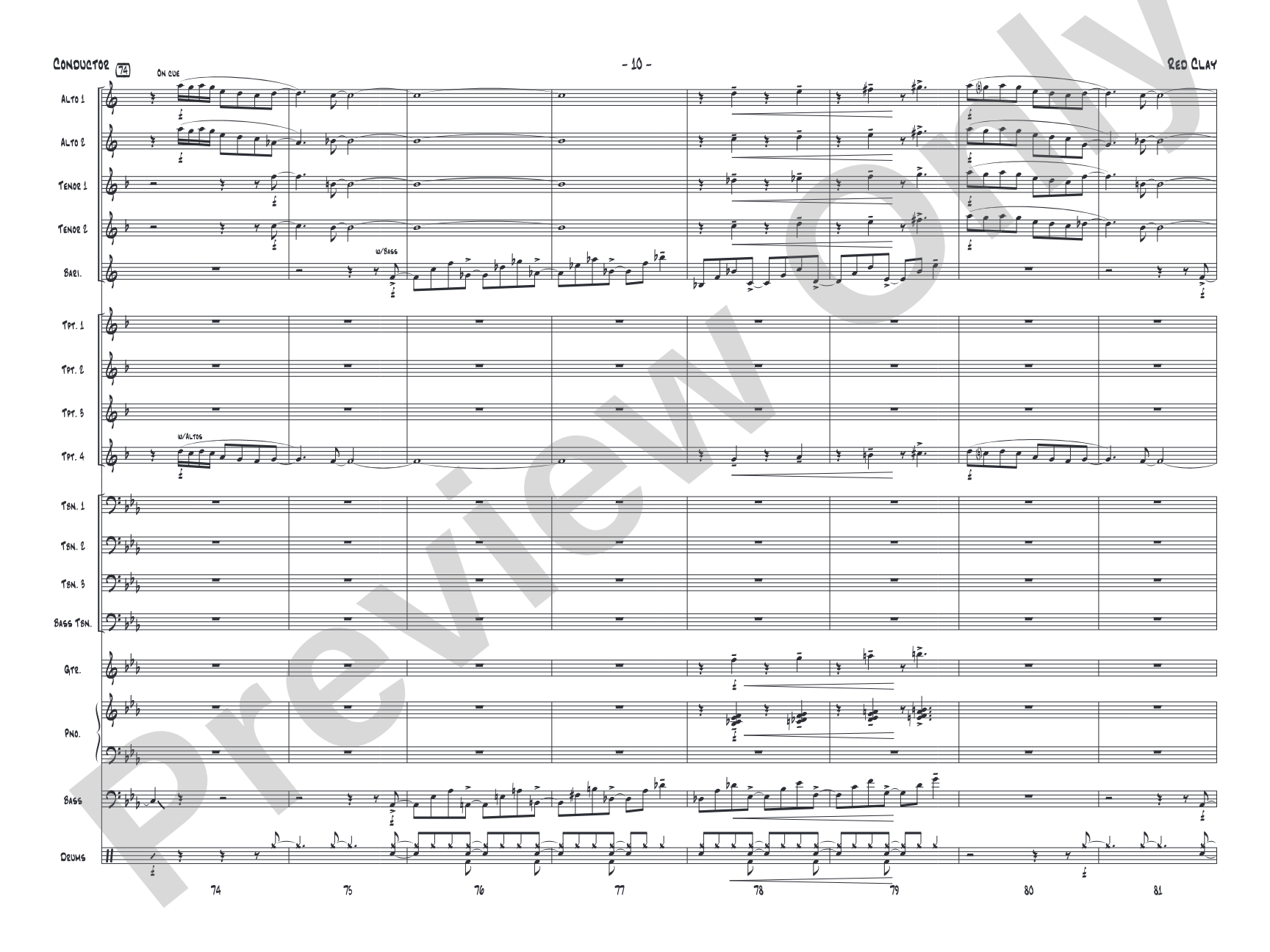 Red Clay: Jazz Ensemble Conductor Score & Parts