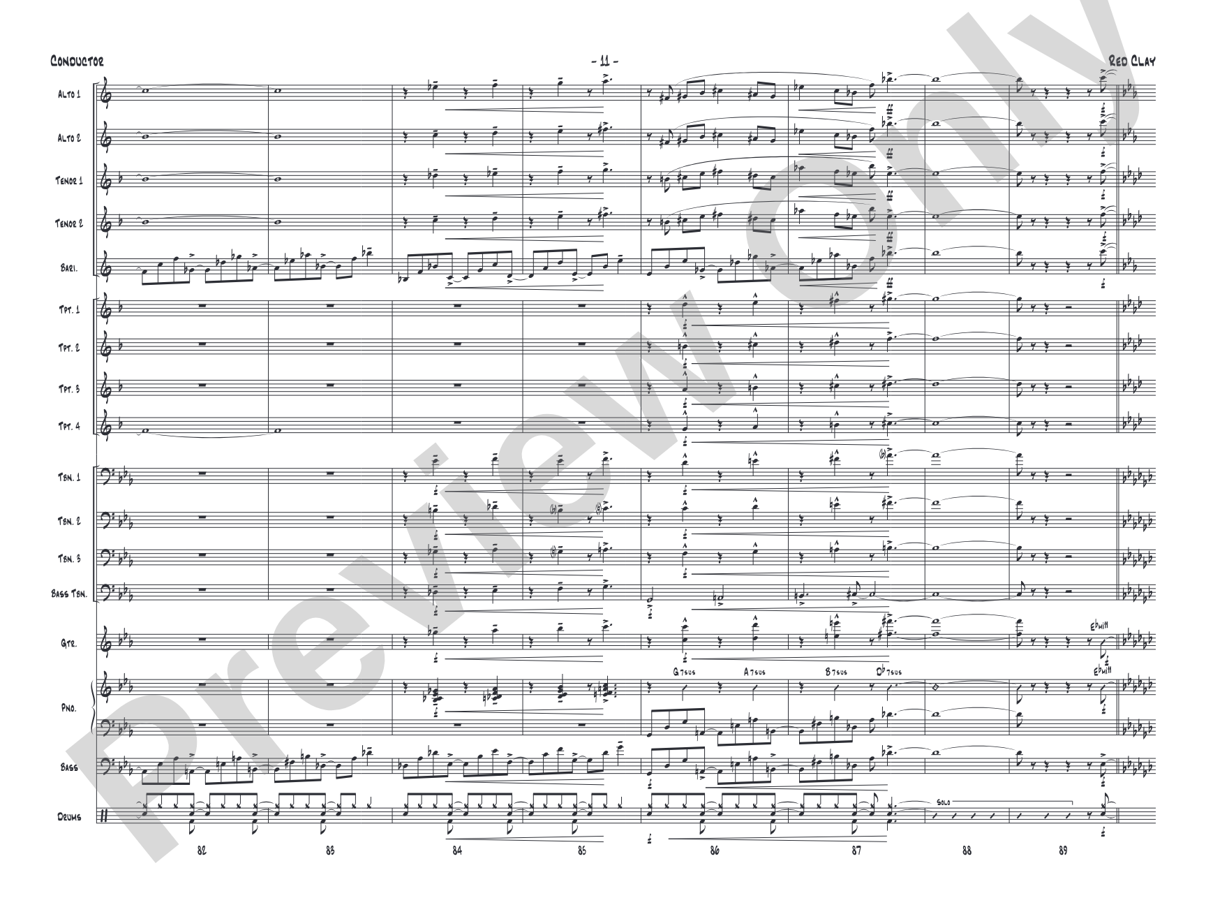 Red Clay: Jazz Ensemble Conductor Score & Parts
