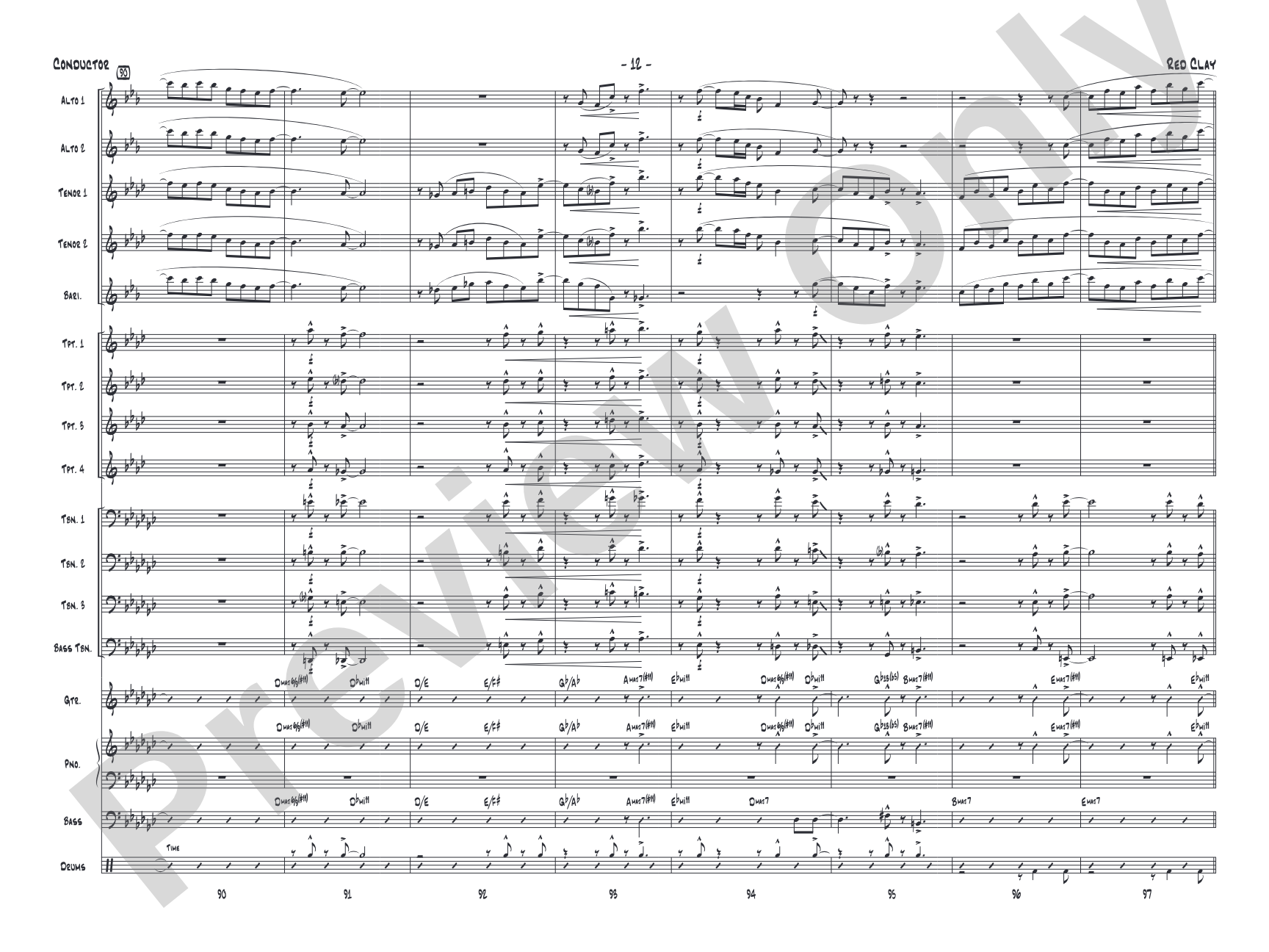 Red Clay: Jazz Ensemble Conductor Score & Parts