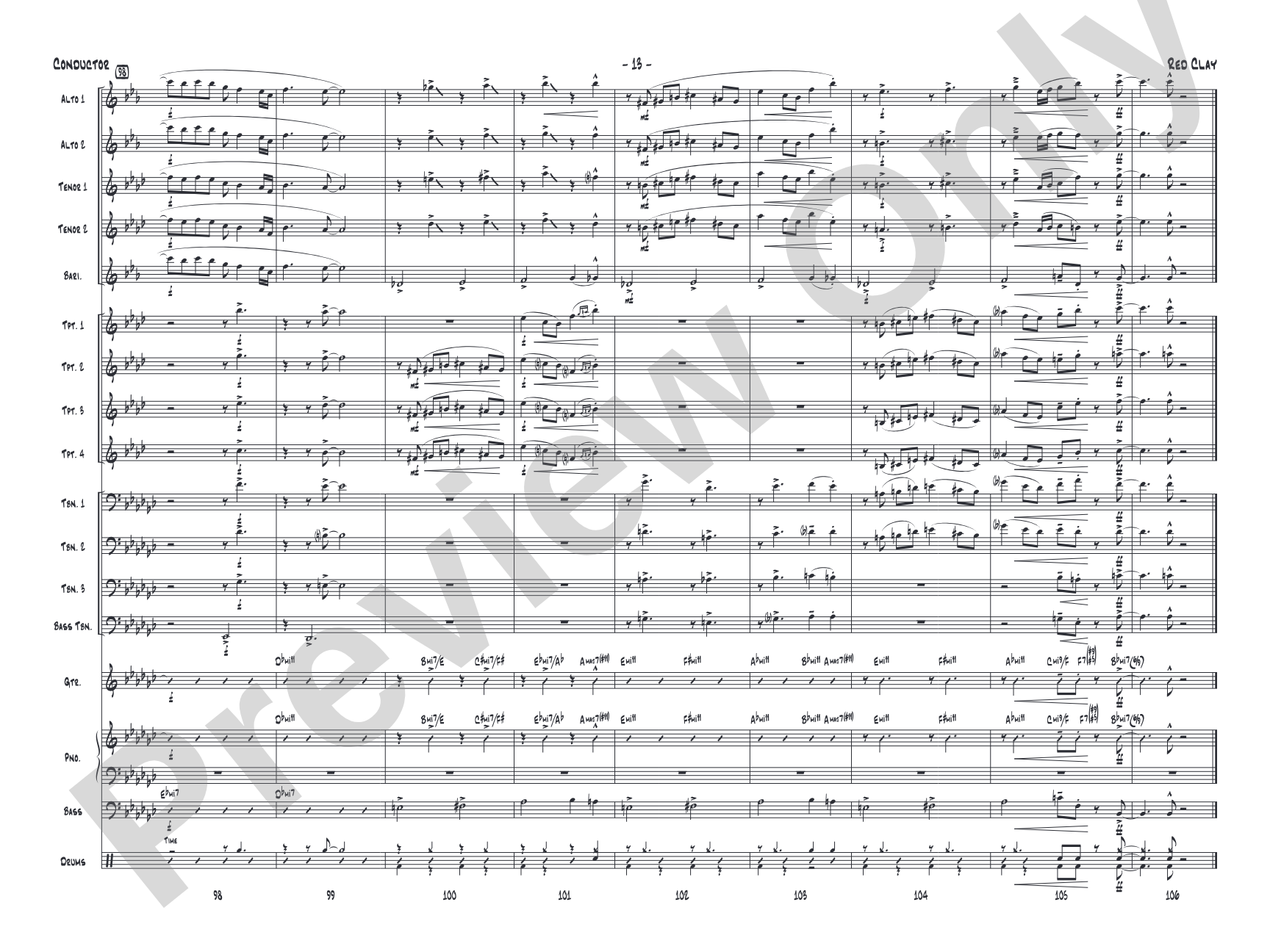 Red Clay: Jazz Ensemble Conductor Score & Parts