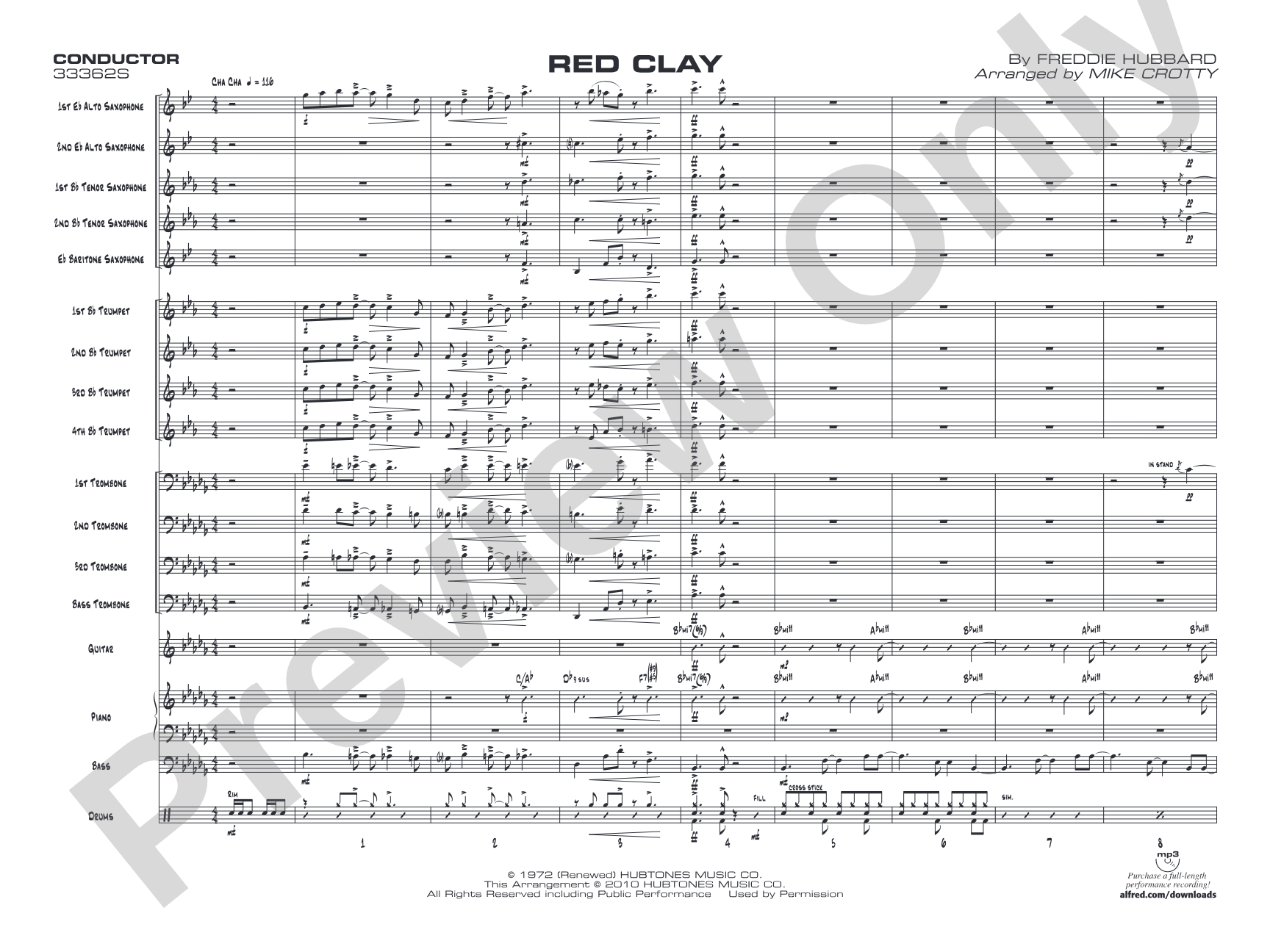 Red Clay: Jazz Ensemble Conductor Score & Parts
