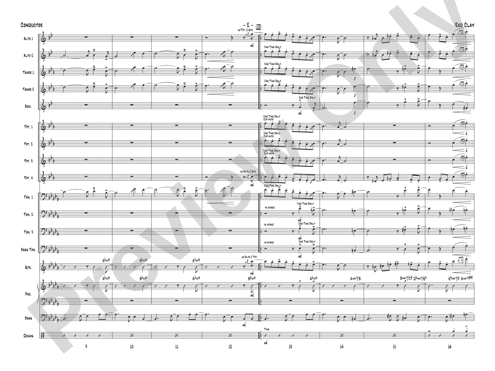 Red Clay: Jazz Ensemble Conductor Score & Parts