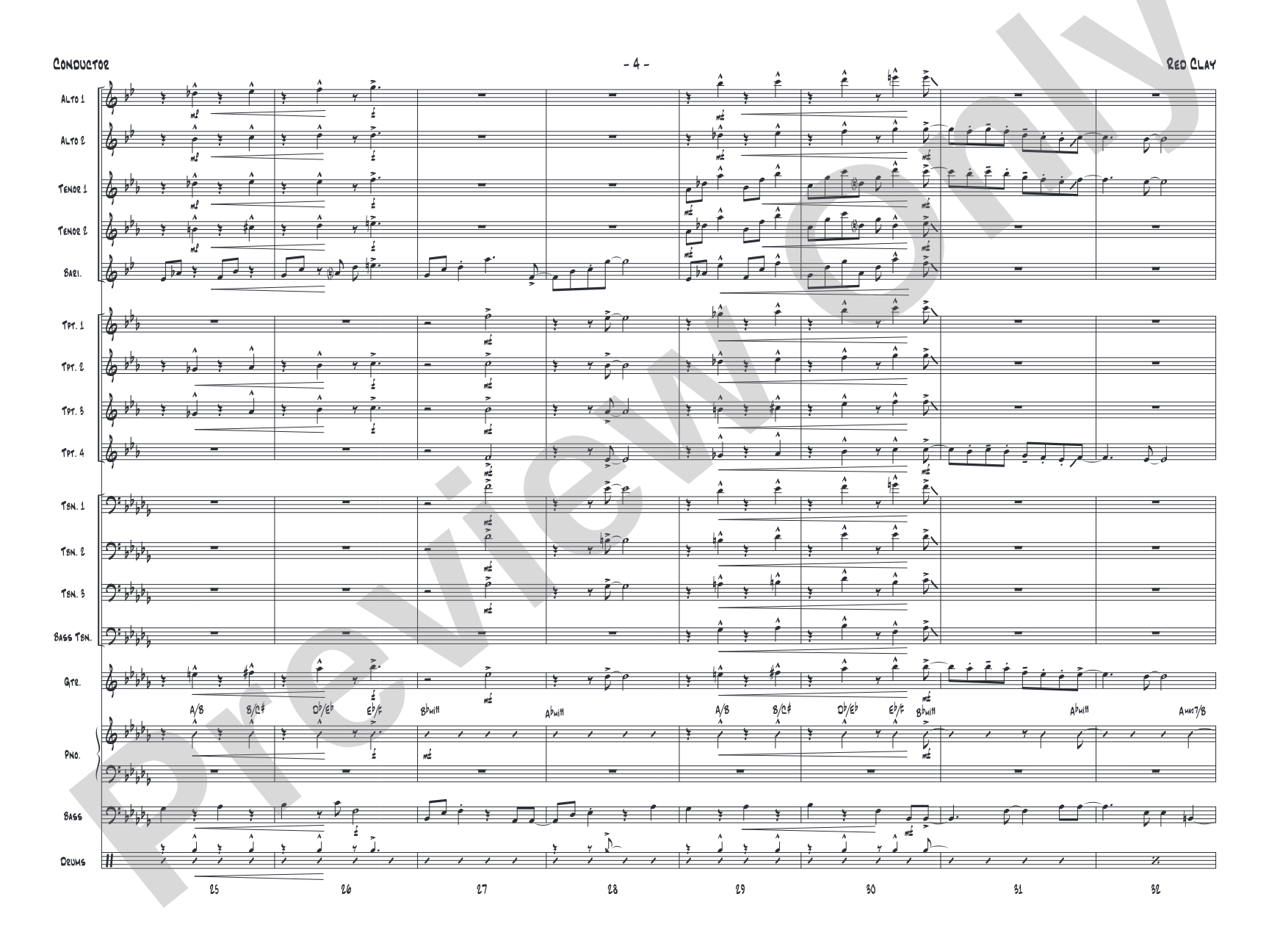 Red Clay: Jazz Ensemble Conductor Score & Parts