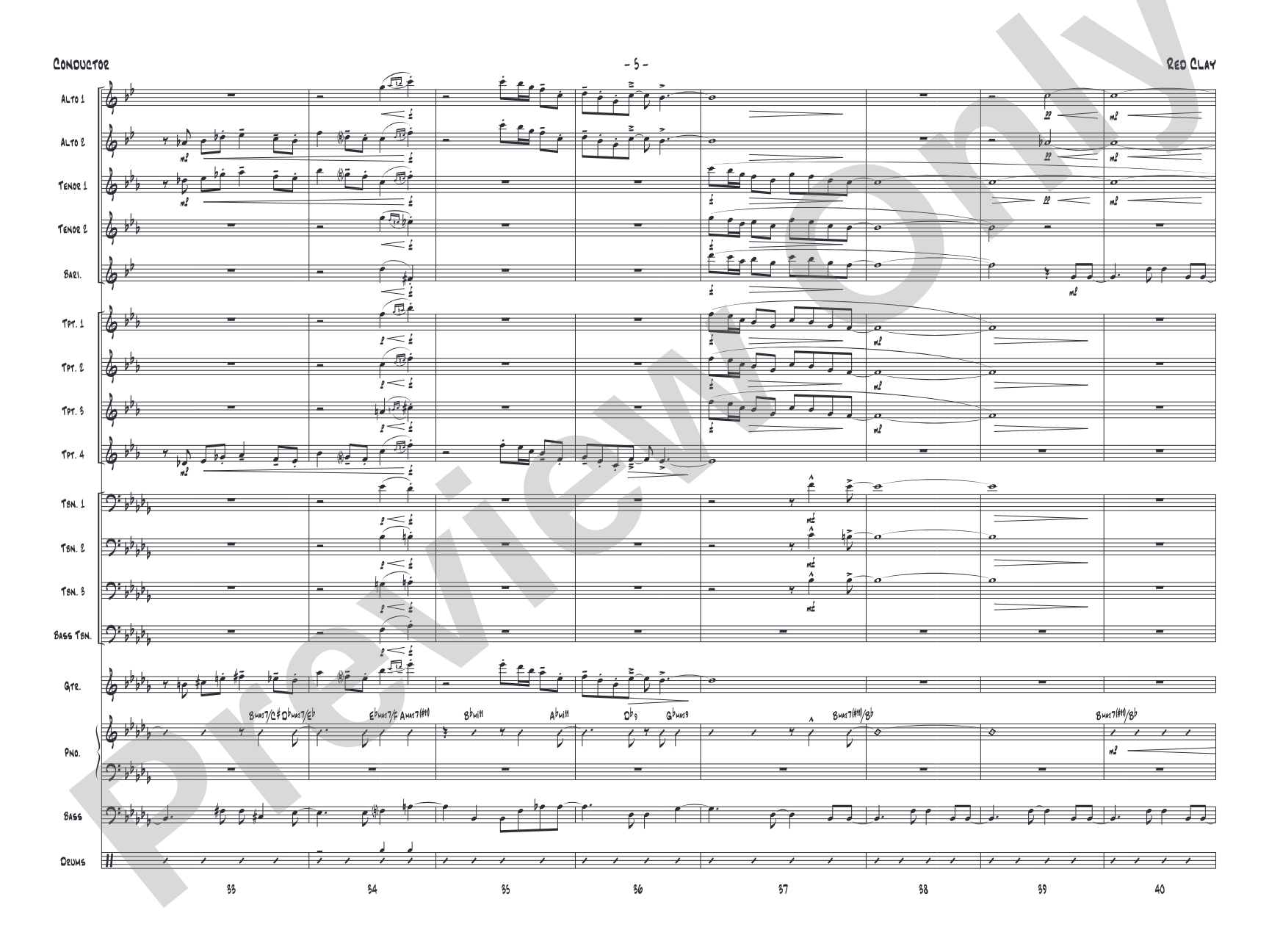 Red Clay: Jazz Ensemble Conductor Score & Parts