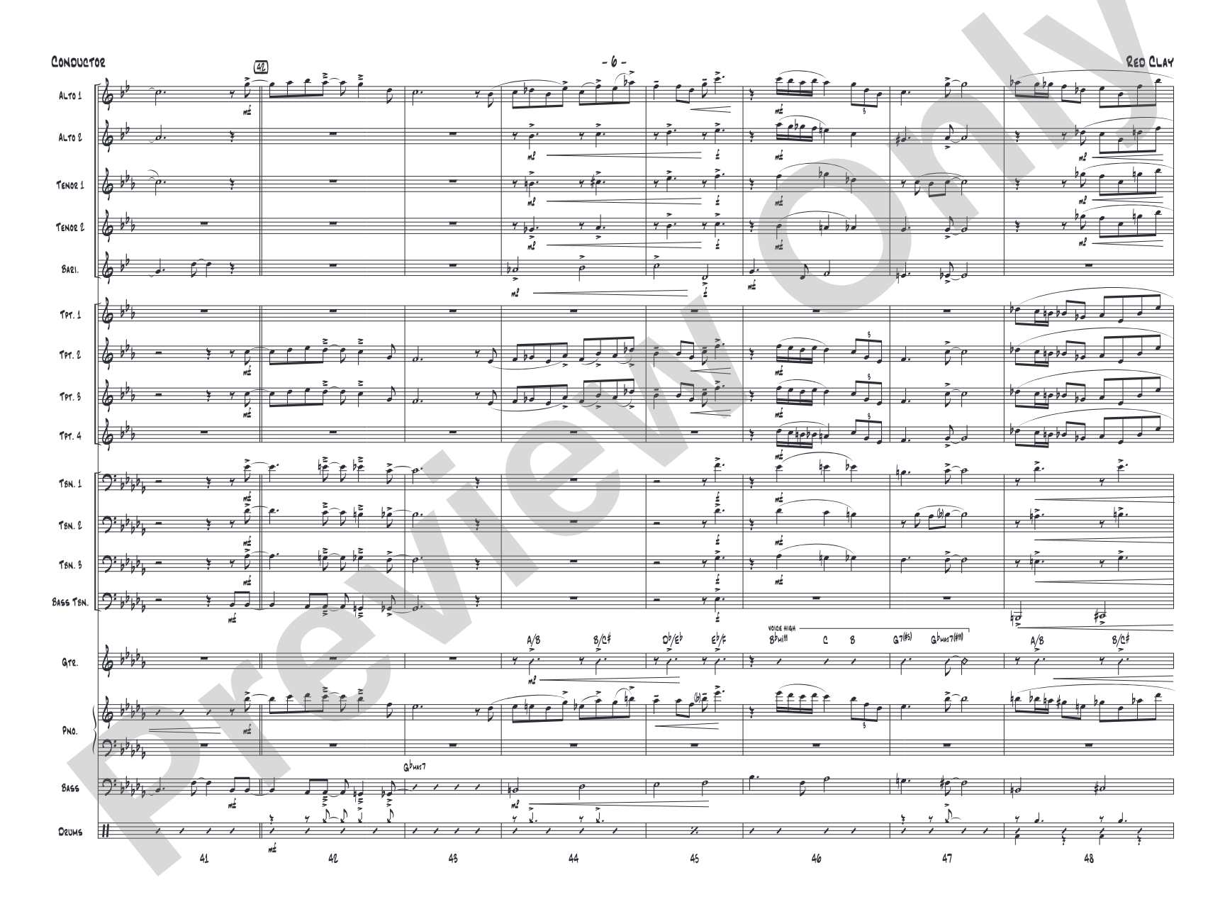 Red Clay: Jazz Ensemble Conductor Score & Parts