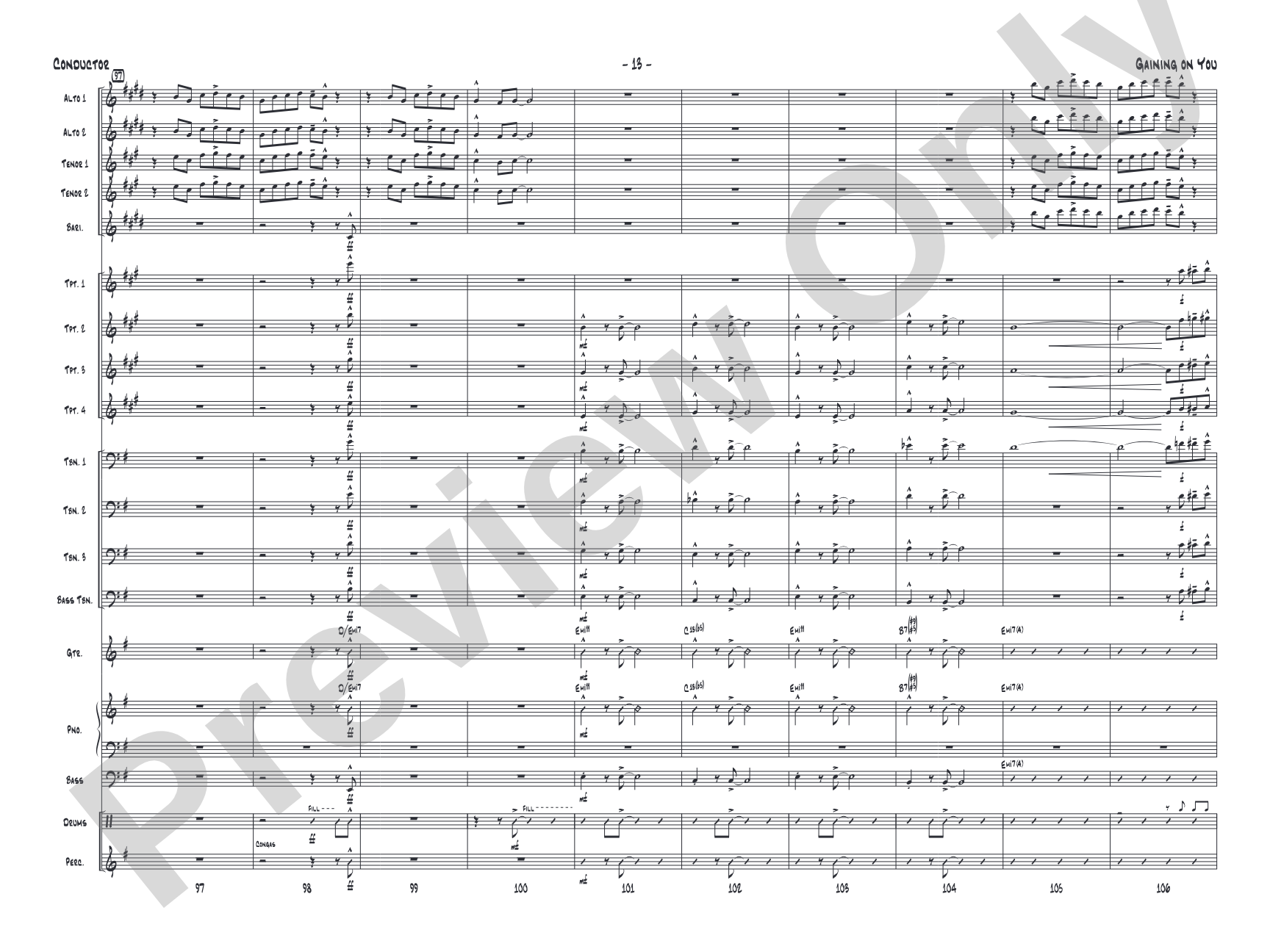 Gaining On You: Jazz Ensemble Conductor Score & Parts
