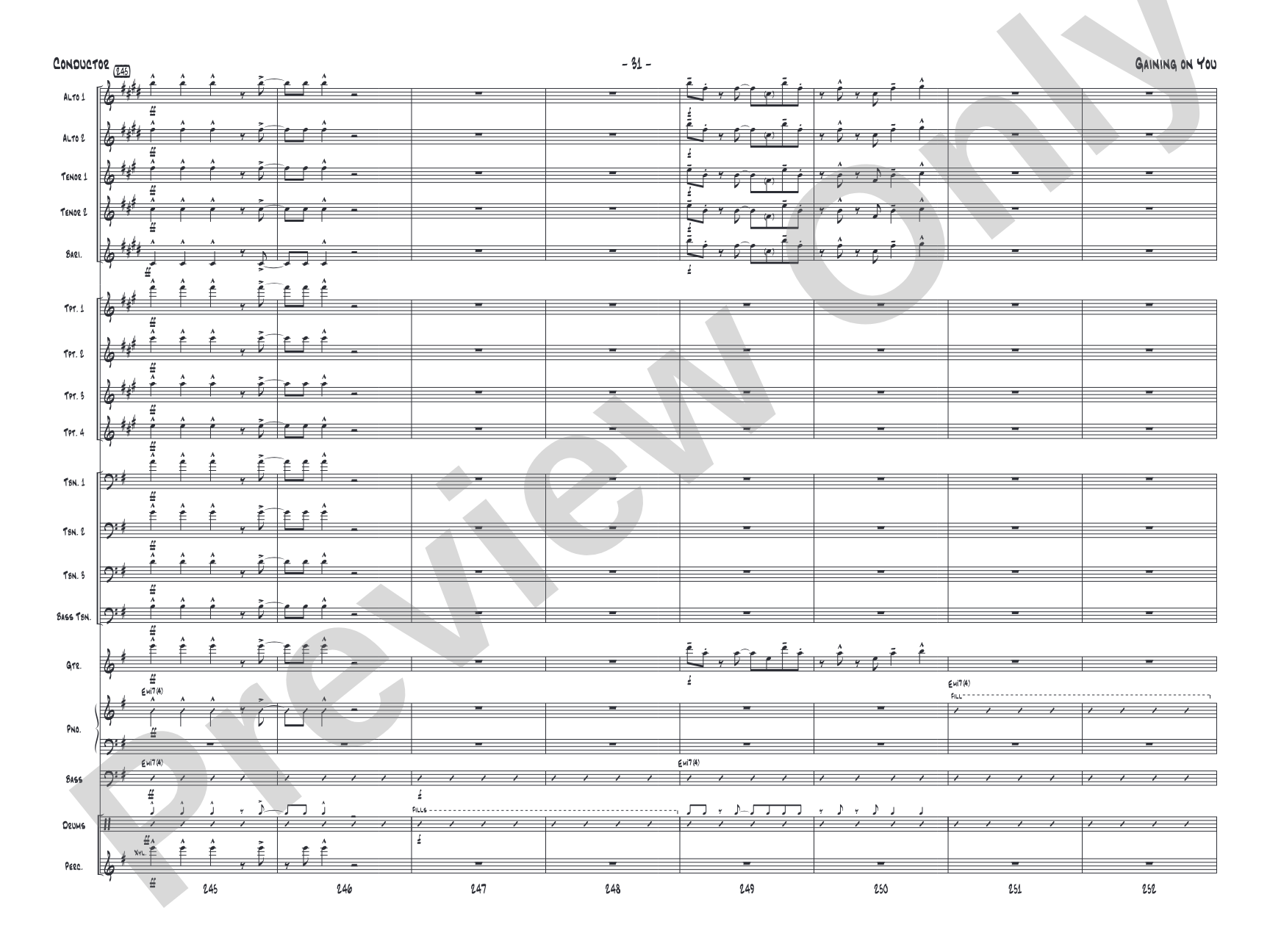 Gaining On You: Jazz Ensemble Conductor Score & Parts