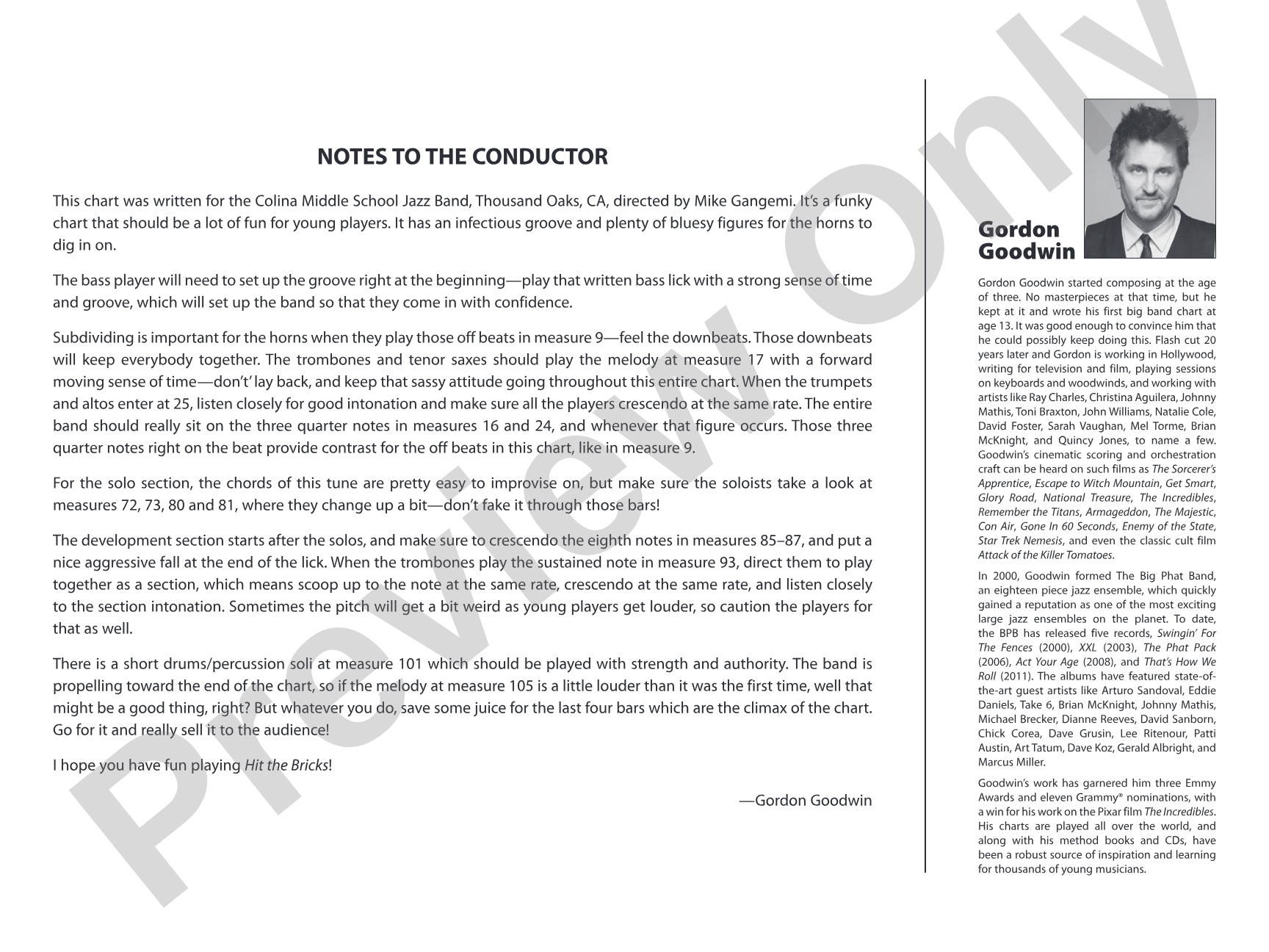 Hit the Bricks: Jazz Ensemble Conductor Score & Parts