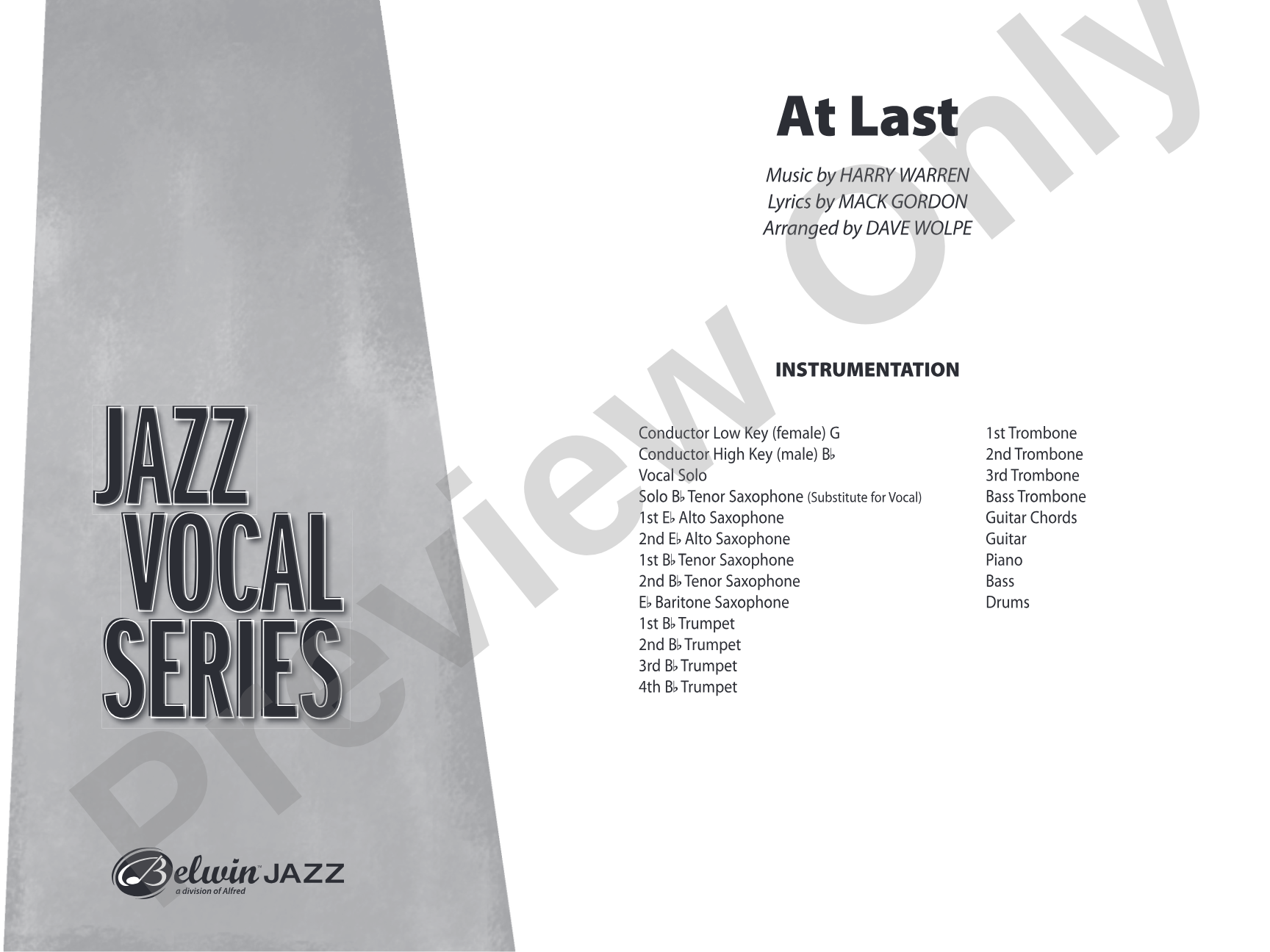 At Last: Vocal Solo with Jazz Ensemble Conductor Score & Parts