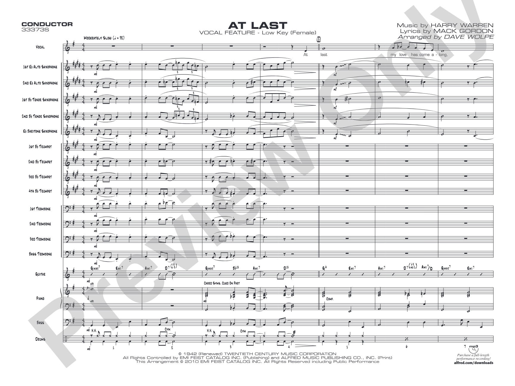 At Last: Vocal Solo with Jazz Ensemble Conductor Score & Parts