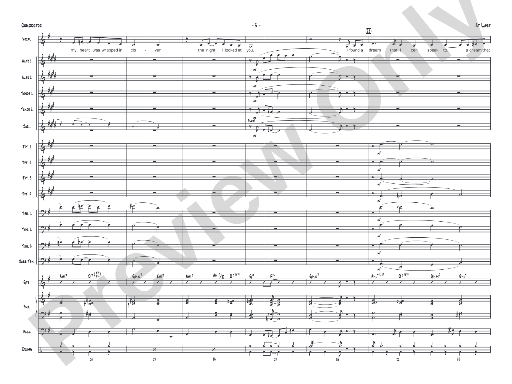 At Last: Vocal Solo with Jazz Ensemble Conductor Score & Parts