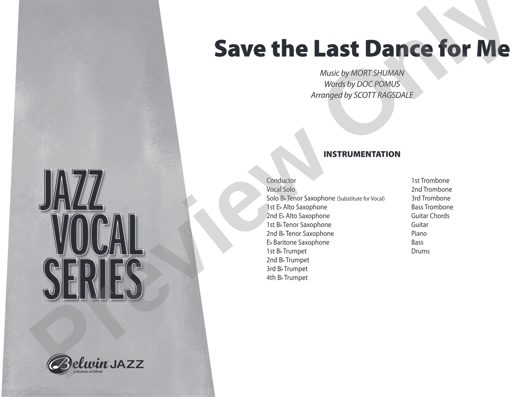Save the Last Dance for Me: Vocal Solo with Jazz Ensemble Conductor Score & Parts