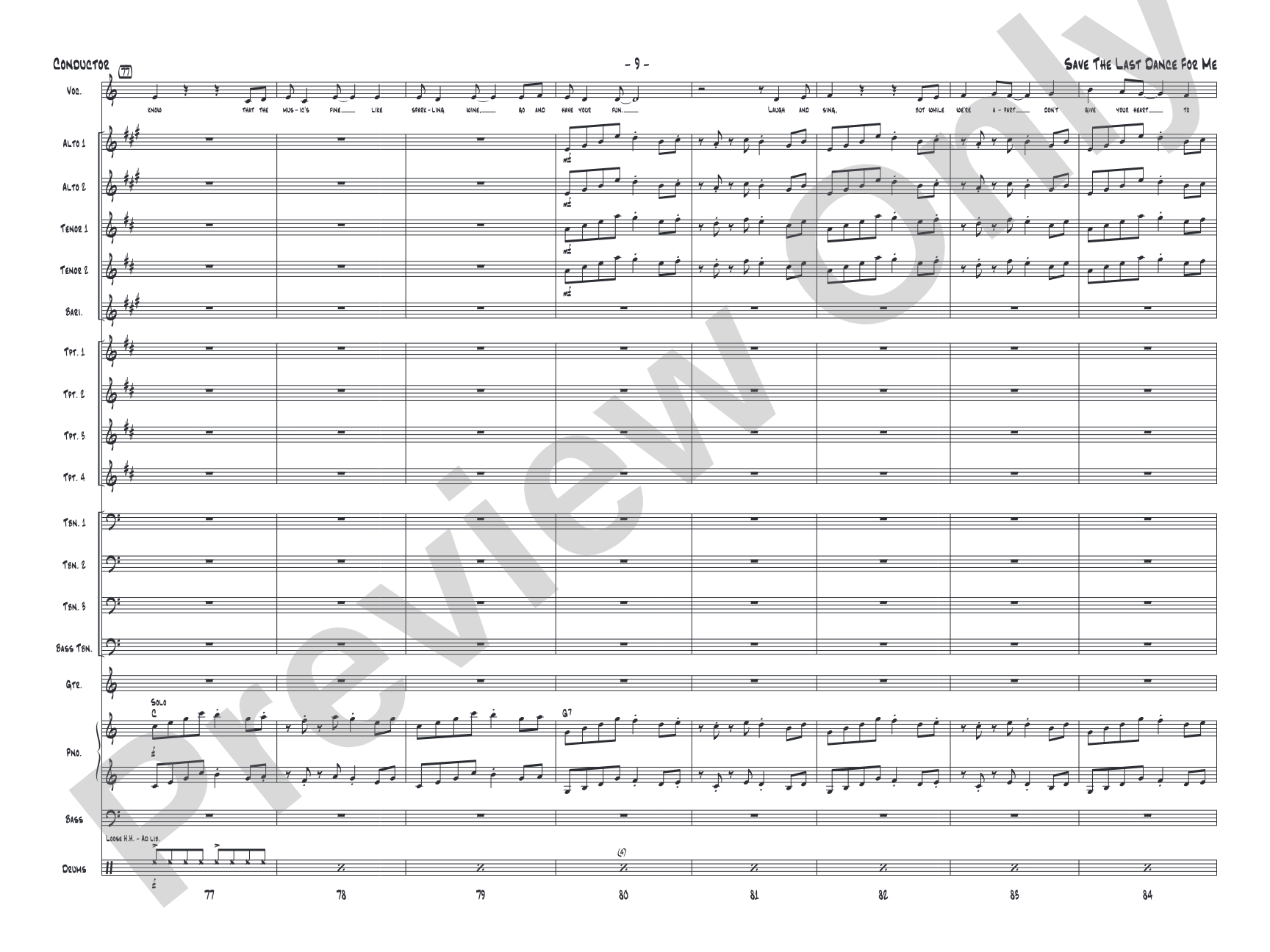 Save the Last Dance for Me: Vocal Solo with Jazz Ensemble Conductor Score & Parts