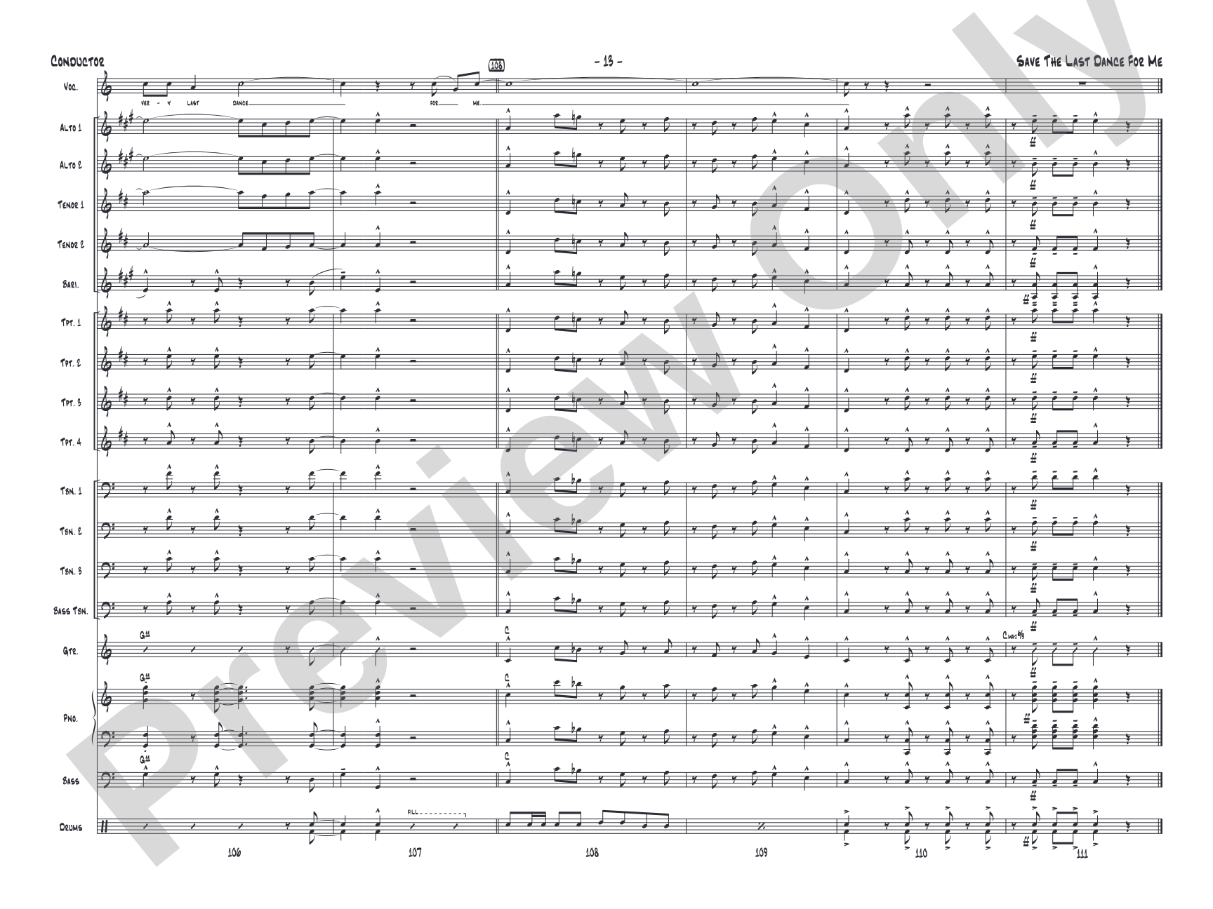 Save the Last Dance for Me: Vocal Solo with Jazz Ensemble Conductor Score & Parts