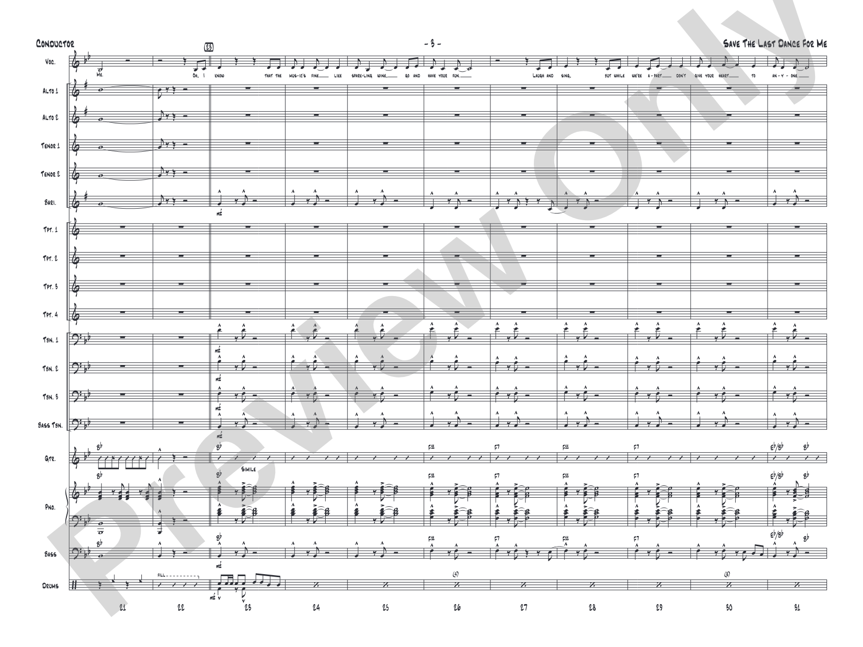Save the Last Dance for Me: Vocal Solo with Jazz Ensemble Conductor Score & Parts