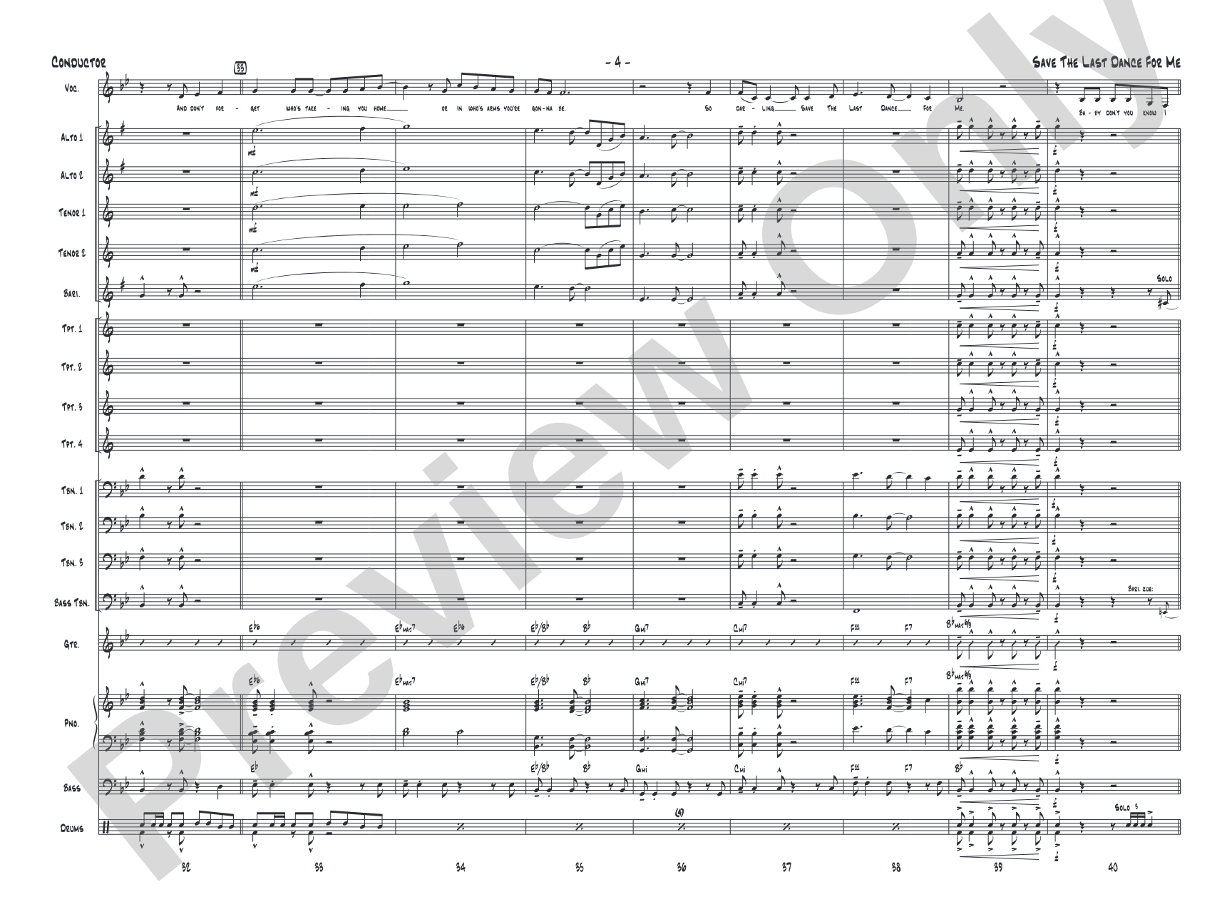 Save the Last Dance for Me: Vocal Solo with Jazz Ensemble Conductor Score & Parts