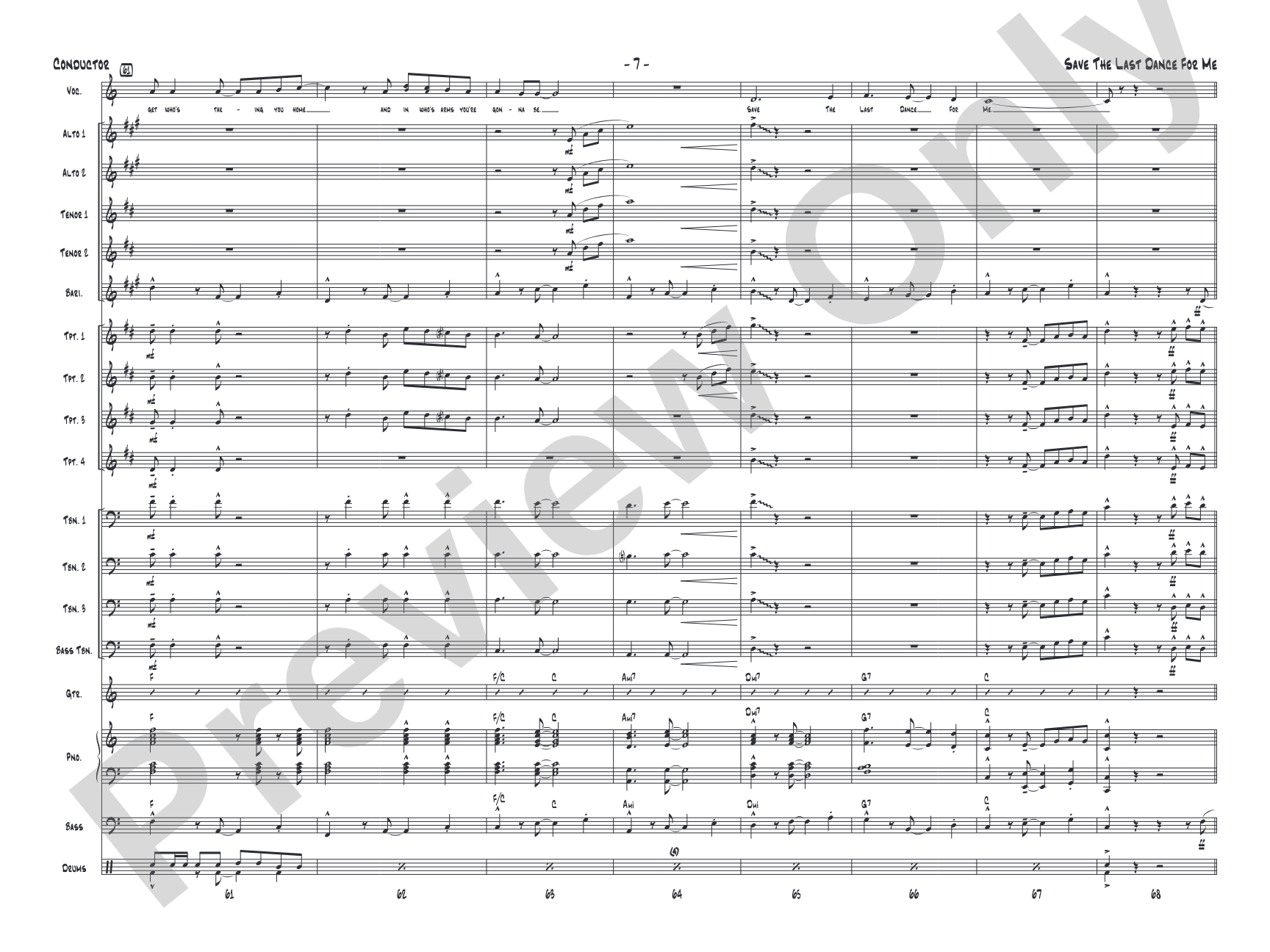 Save the Last Dance for Me: Vocal Solo with Jazz Ensemble Conductor Score & Parts