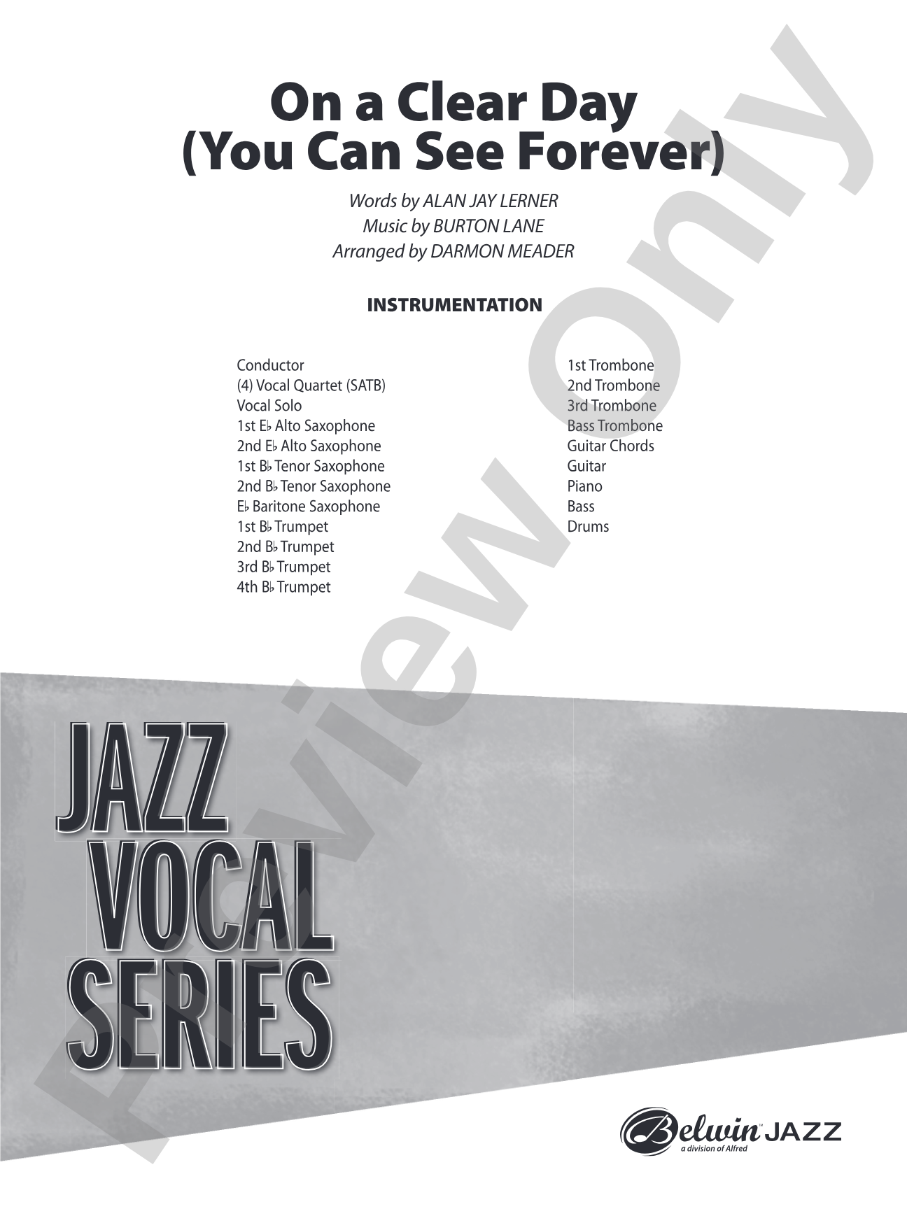 On a Clear Day (You Can See Forever): Vocal Solo with Jazz Ensemble Conductor Score & Parts