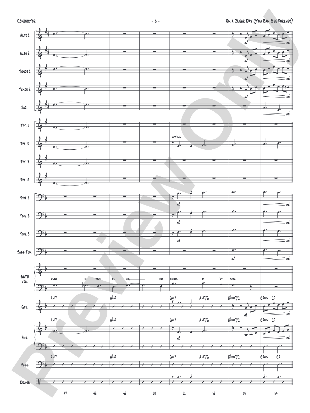 On a Clear Day (You Can See Forever): Vocal Solo with Jazz Ensemble Conductor Score & Parts