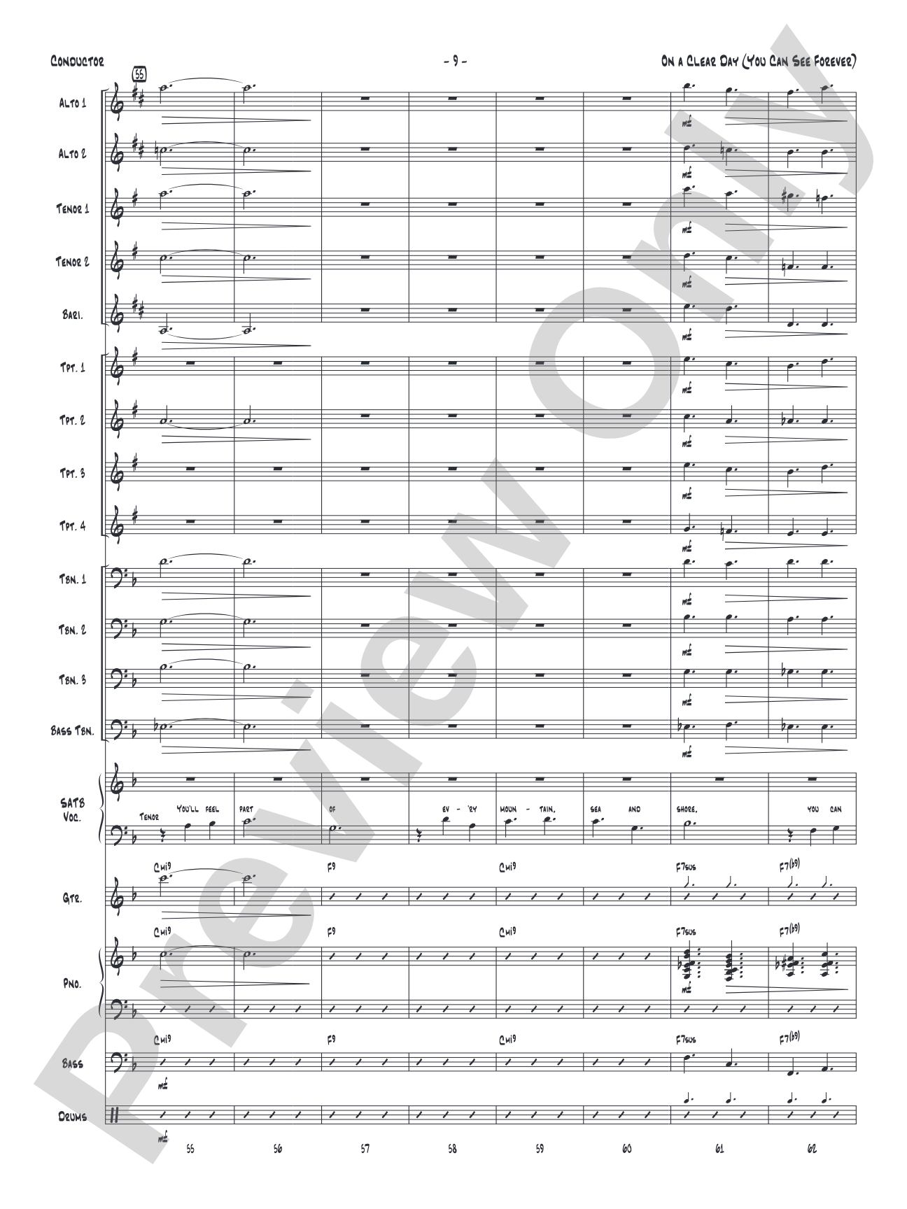 On a Clear Day (You Can See Forever): Vocal Solo with Jazz Ensemble Conductor Score & Parts