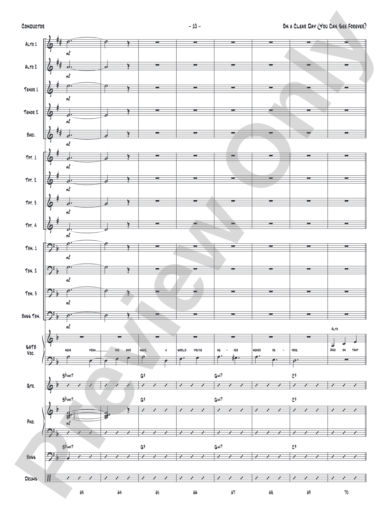 On a Clear Day (You Can See Forever): Vocal Solo with Jazz Ensemble Conductor Score & Parts
