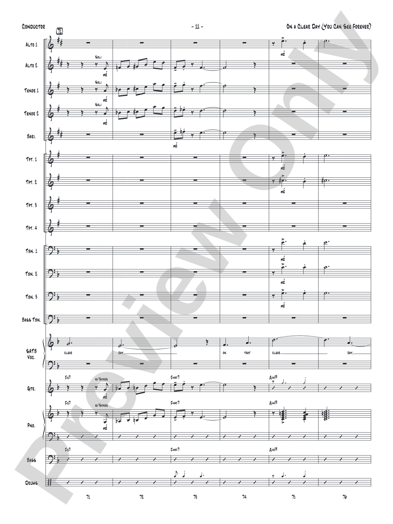 On a Clear Day (You Can See Forever): Vocal Solo with Jazz Ensemble Conductor Score & Parts