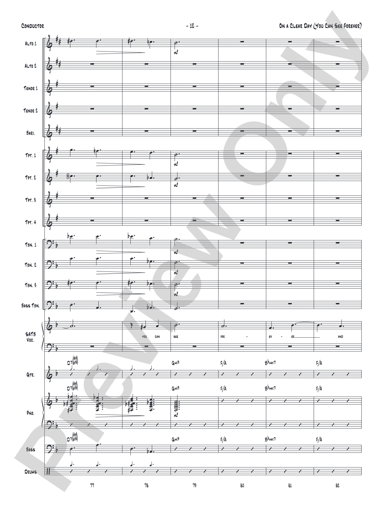 On a Clear Day (You Can See Forever): Vocal Solo with Jazz Ensemble Conductor Score & Parts