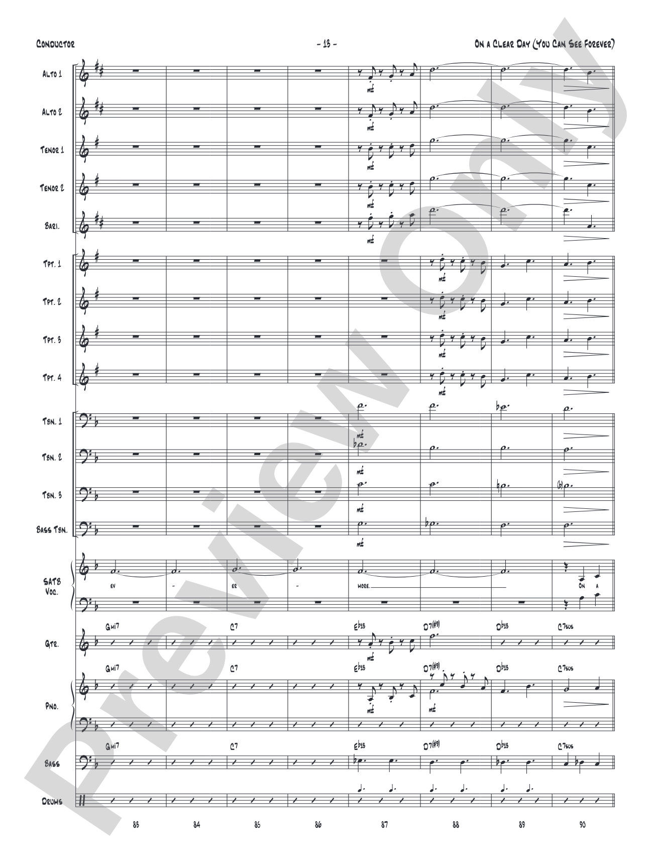 On a Clear Day (You Can See Forever): Vocal Solo with Jazz Ensemble Conductor Score & Parts