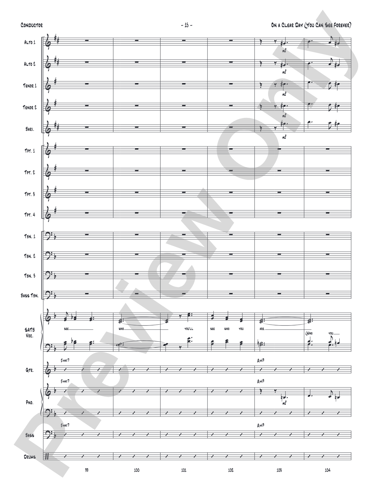 On a Clear Day (You Can See Forever): Vocal Solo with Jazz Ensemble Conductor Score & Parts
