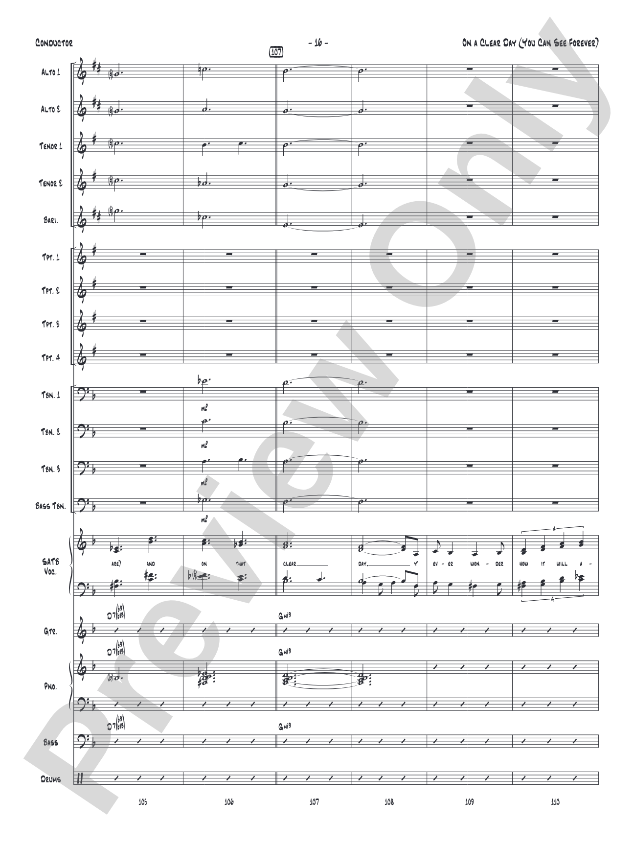 On a Clear Day (You Can See Forever): Vocal Solo with Jazz Ensemble Conductor Score & Parts