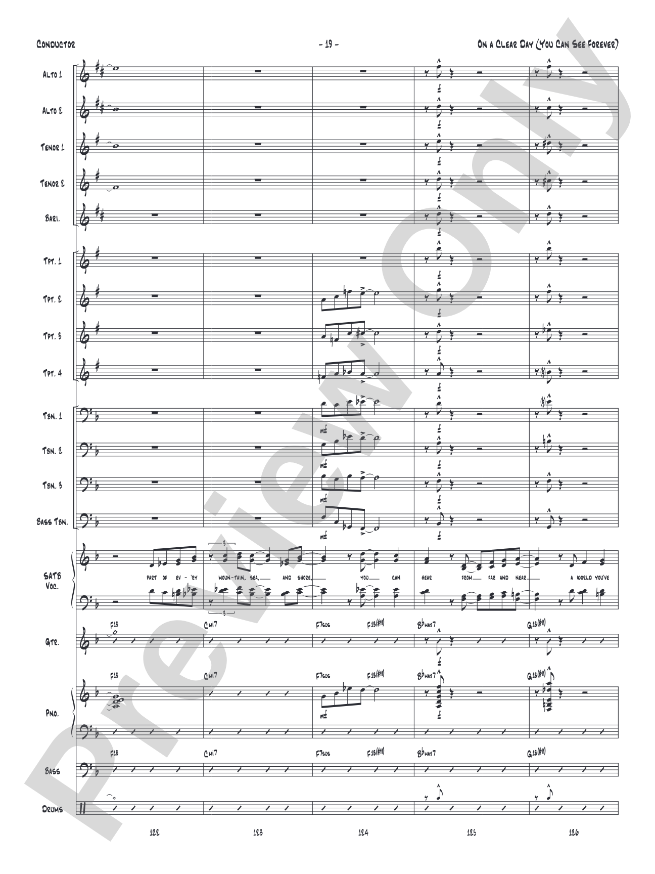On a Clear Day (You Can See Forever): Vocal Solo with Jazz Ensemble Conductor Score & Parts