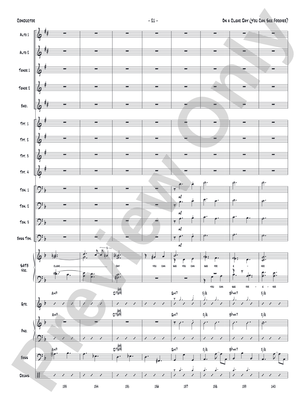 On a Clear Day (You Can See Forever): Vocal Solo with Jazz Ensemble Conductor Score & Parts