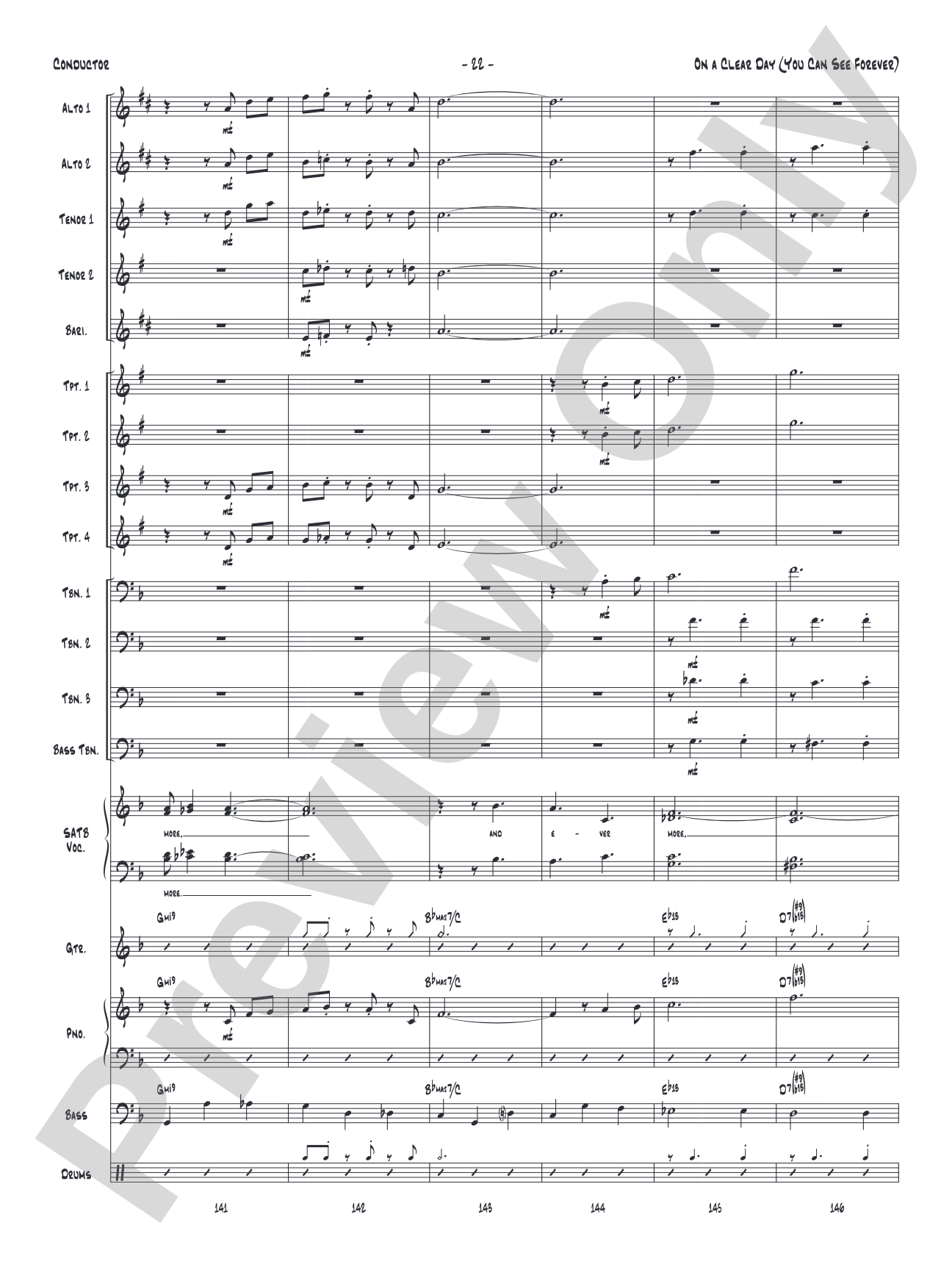 On a Clear Day (You Can See Forever): Vocal Solo with Jazz Ensemble Conductor Score & Parts