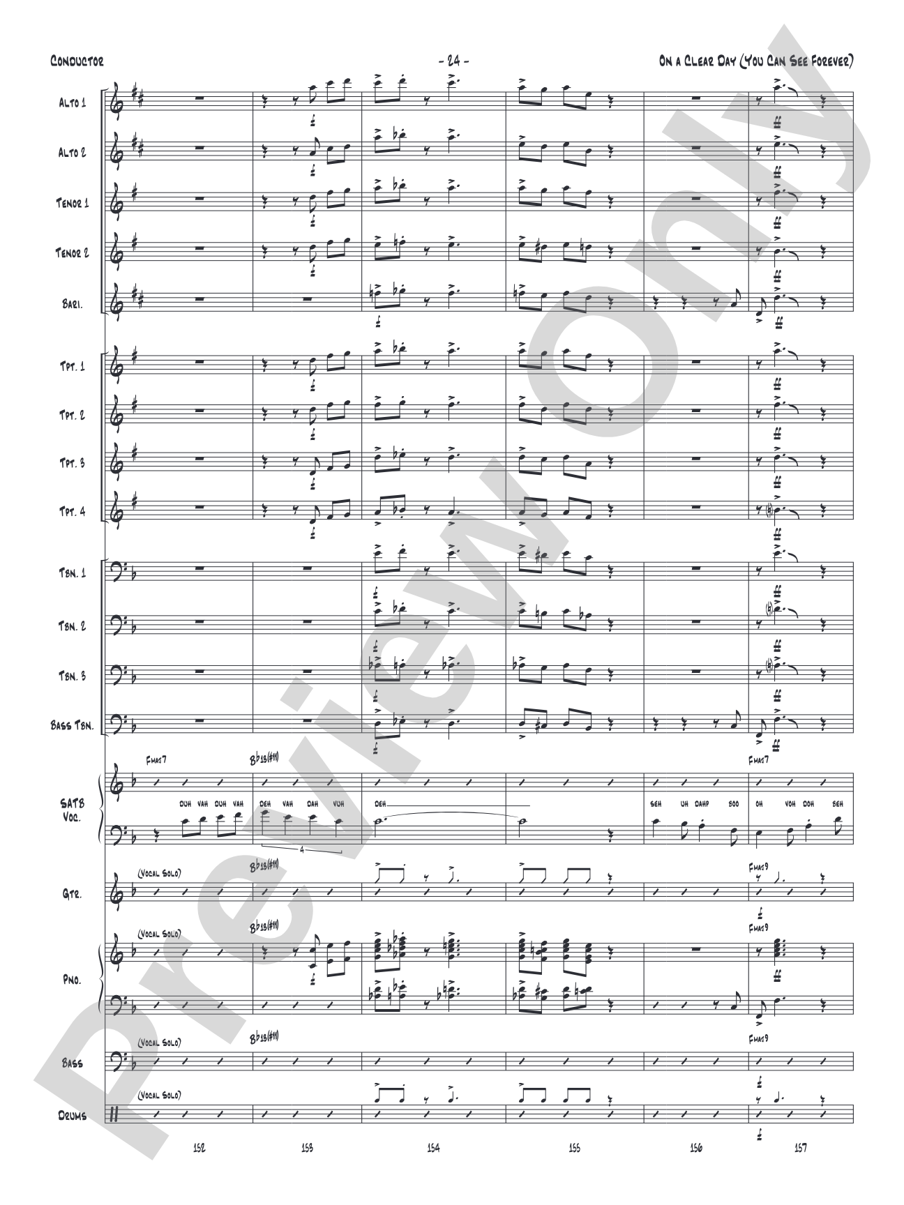 On a Clear Day (You Can See Forever): Vocal Solo with Jazz Ensemble Conductor Score & Parts