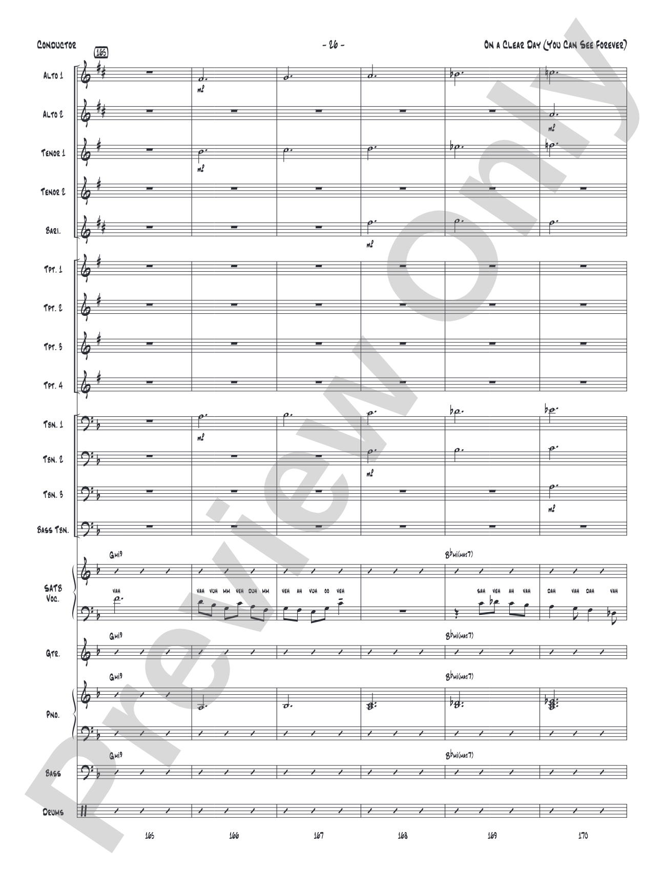 On a Clear Day (You Can See Forever): Vocal Solo with Jazz Ensemble Conductor Score & Parts