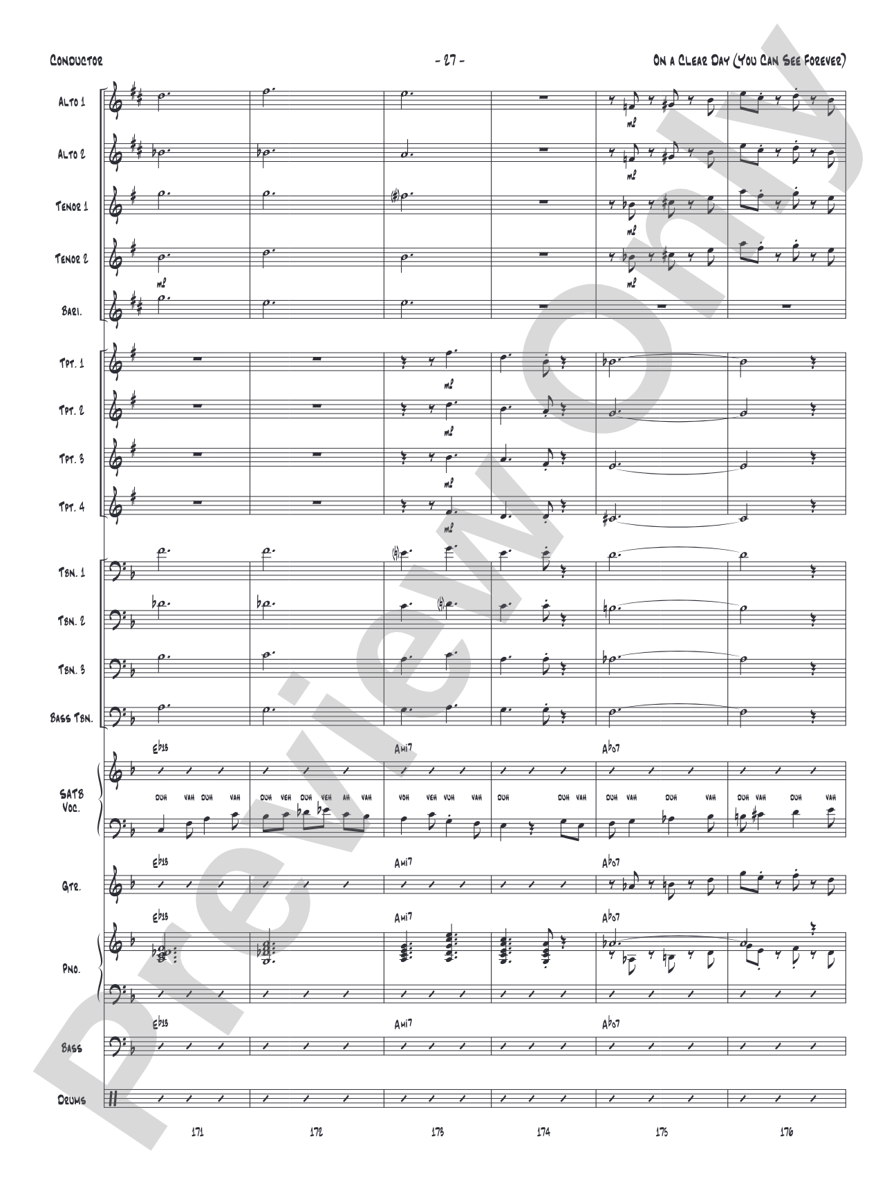 On a Clear Day (You Can See Forever): Vocal Solo with Jazz Ensemble Conductor Score & Parts