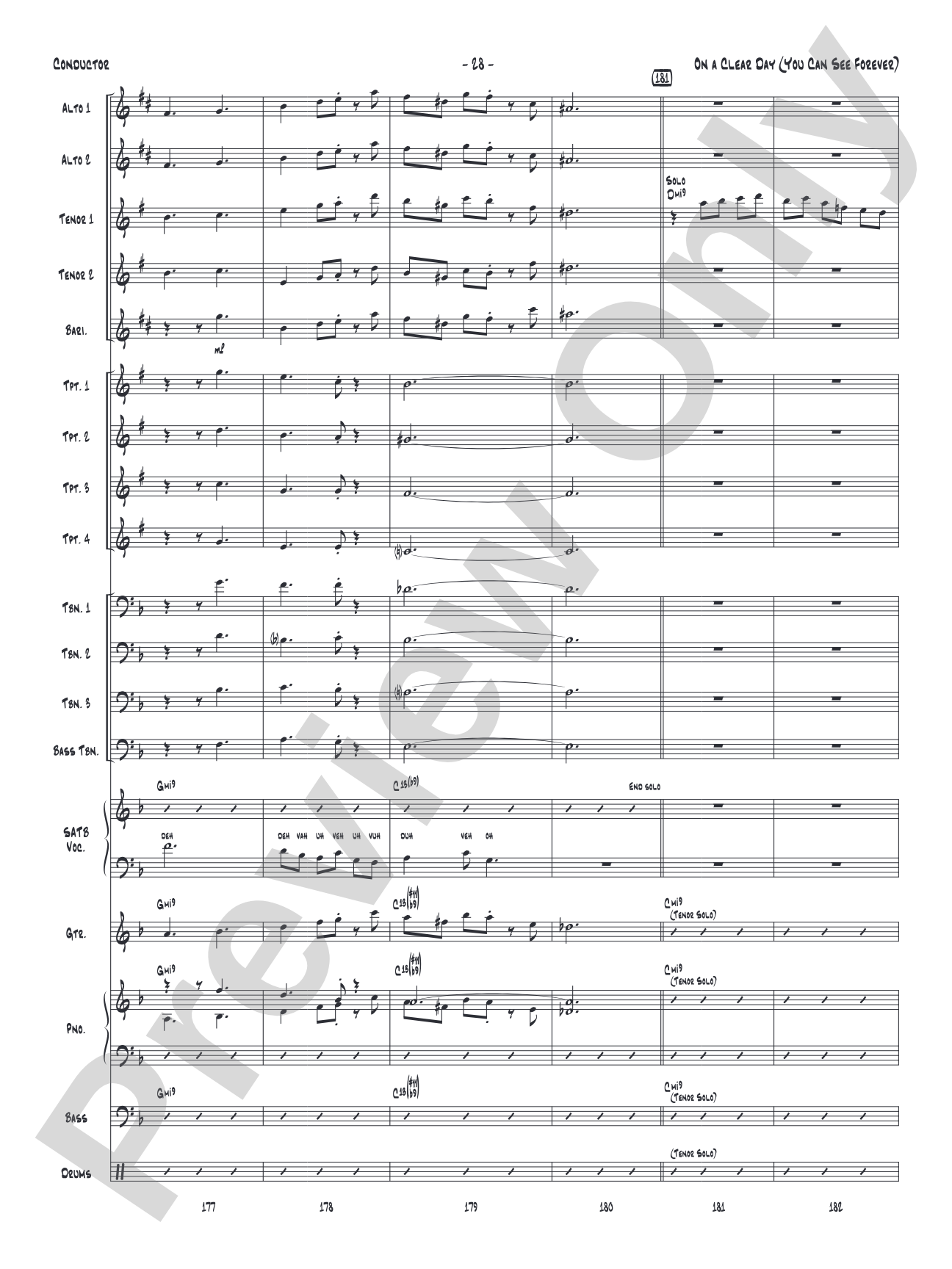 On a Clear Day (You Can See Forever): Vocal Solo with Jazz Ensemble Conductor Score & Parts