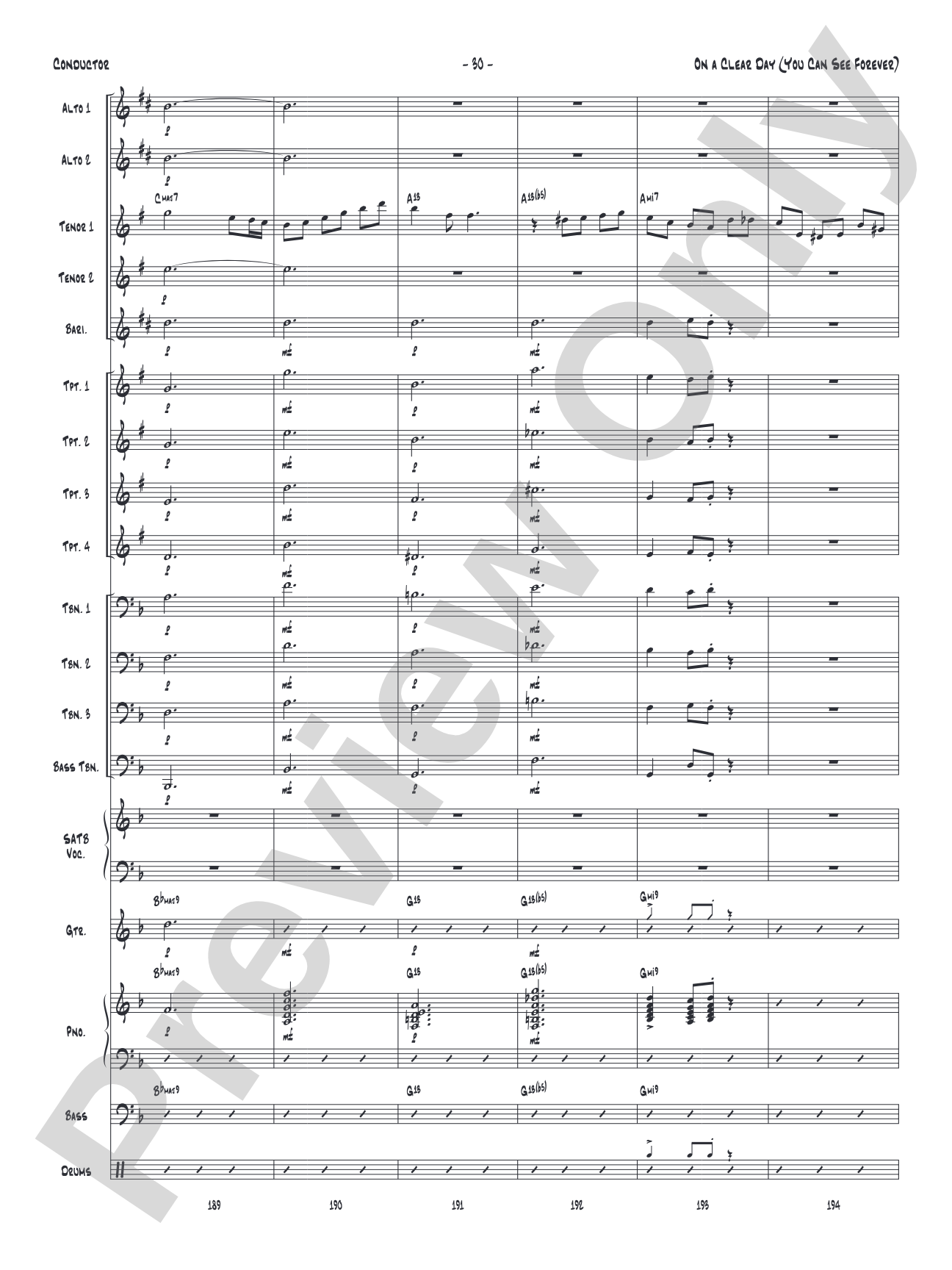 On a Clear Day (You Can See Forever): Vocal Solo with Jazz Ensemble Conductor Score & Parts
