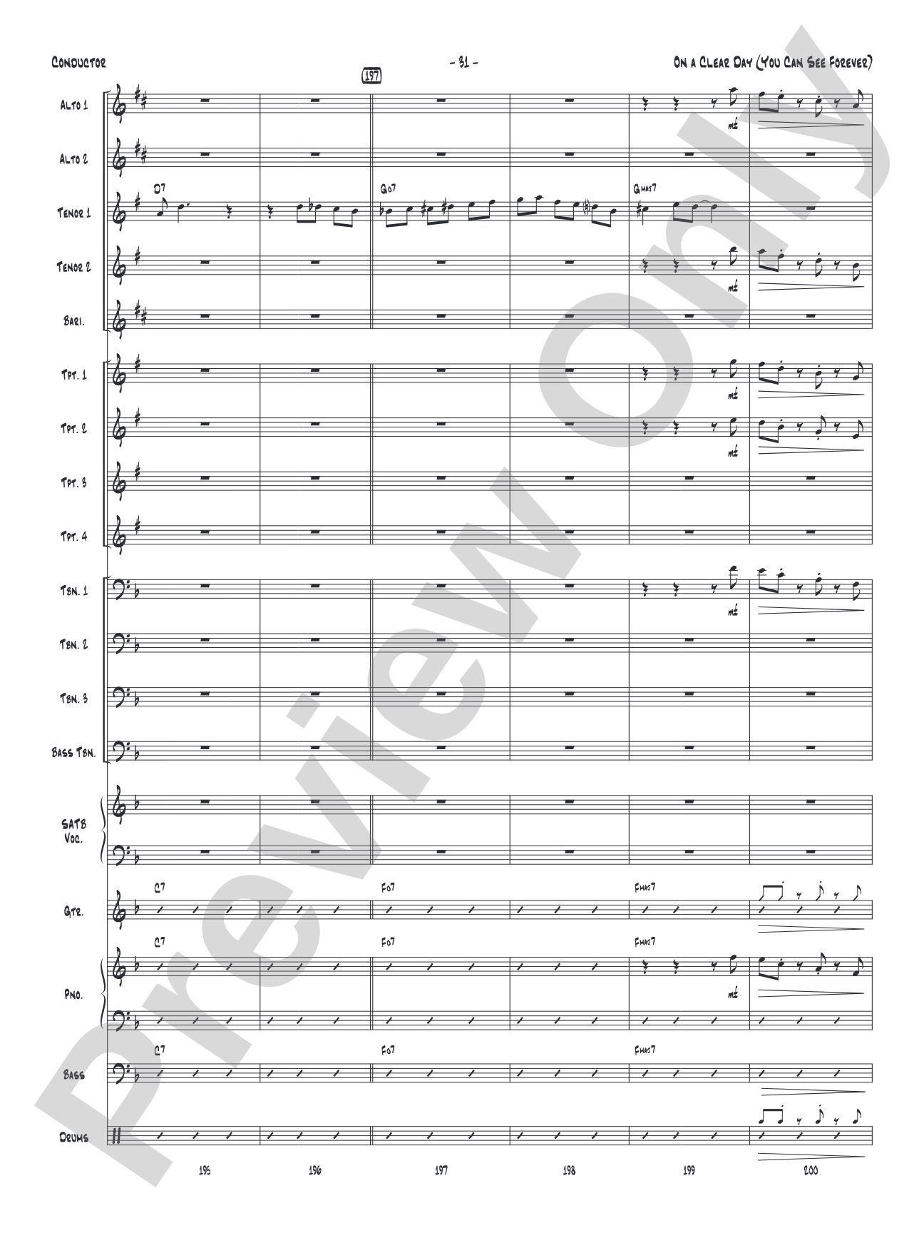 On a Clear Day (You Can See Forever): Vocal Solo with Jazz Ensemble Conductor Score & Parts