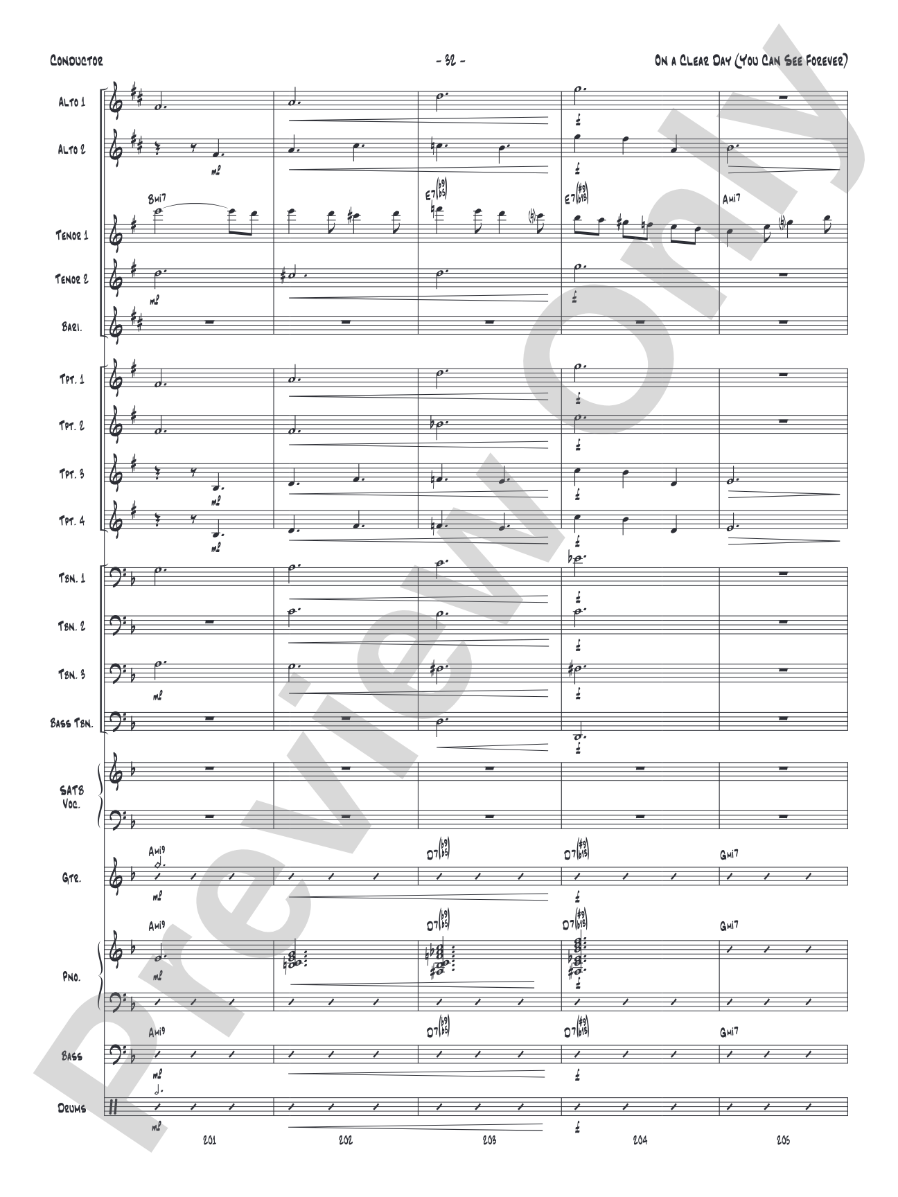 On a Clear Day (You Can See Forever): Vocal Solo with Jazz Ensemble Conductor Score & Parts