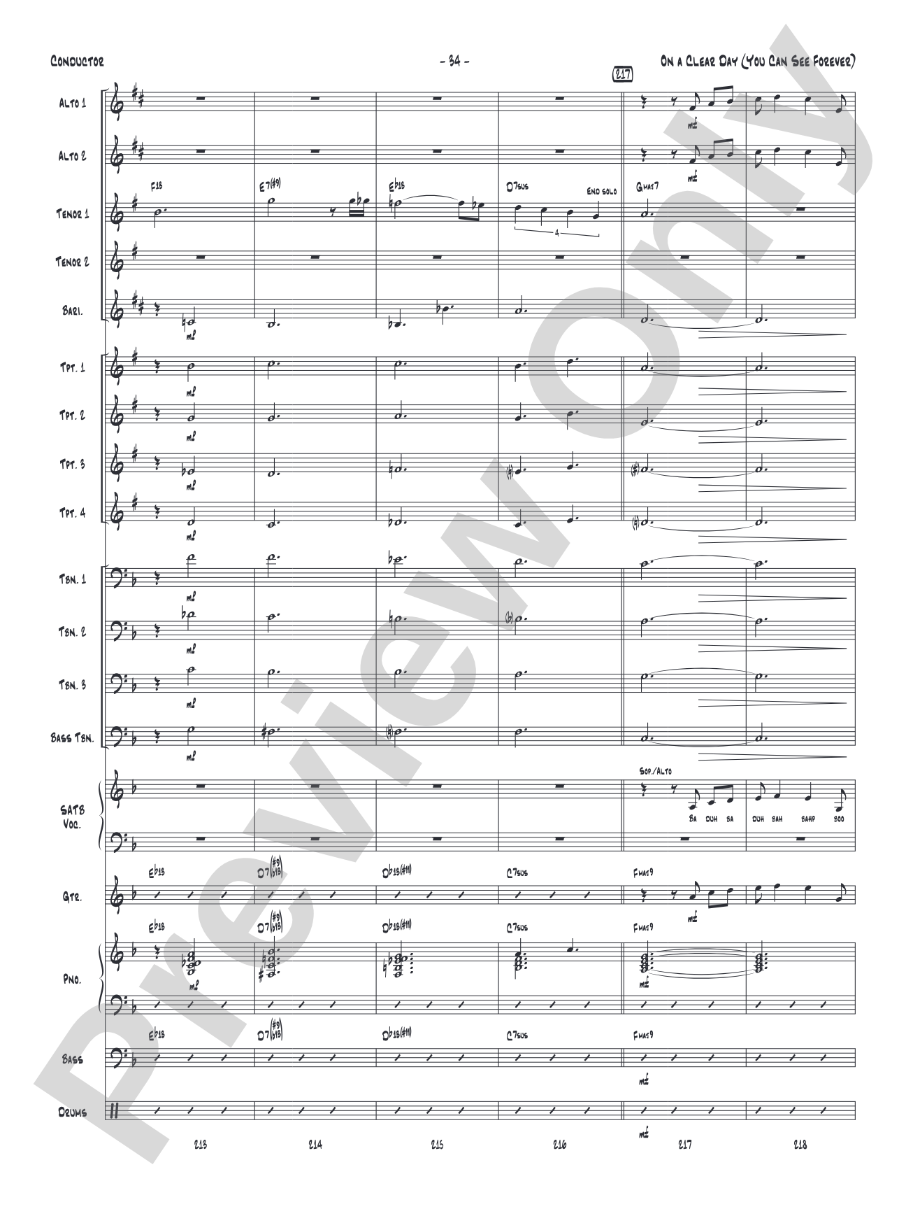 On a Clear Day (You Can See Forever): Vocal Solo with Jazz Ensemble Conductor Score & Parts
