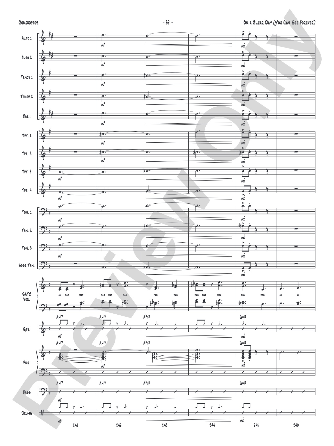 On a Clear Day (You Can See Forever): Vocal Solo with Jazz Ensemble Conductor Score & Parts
