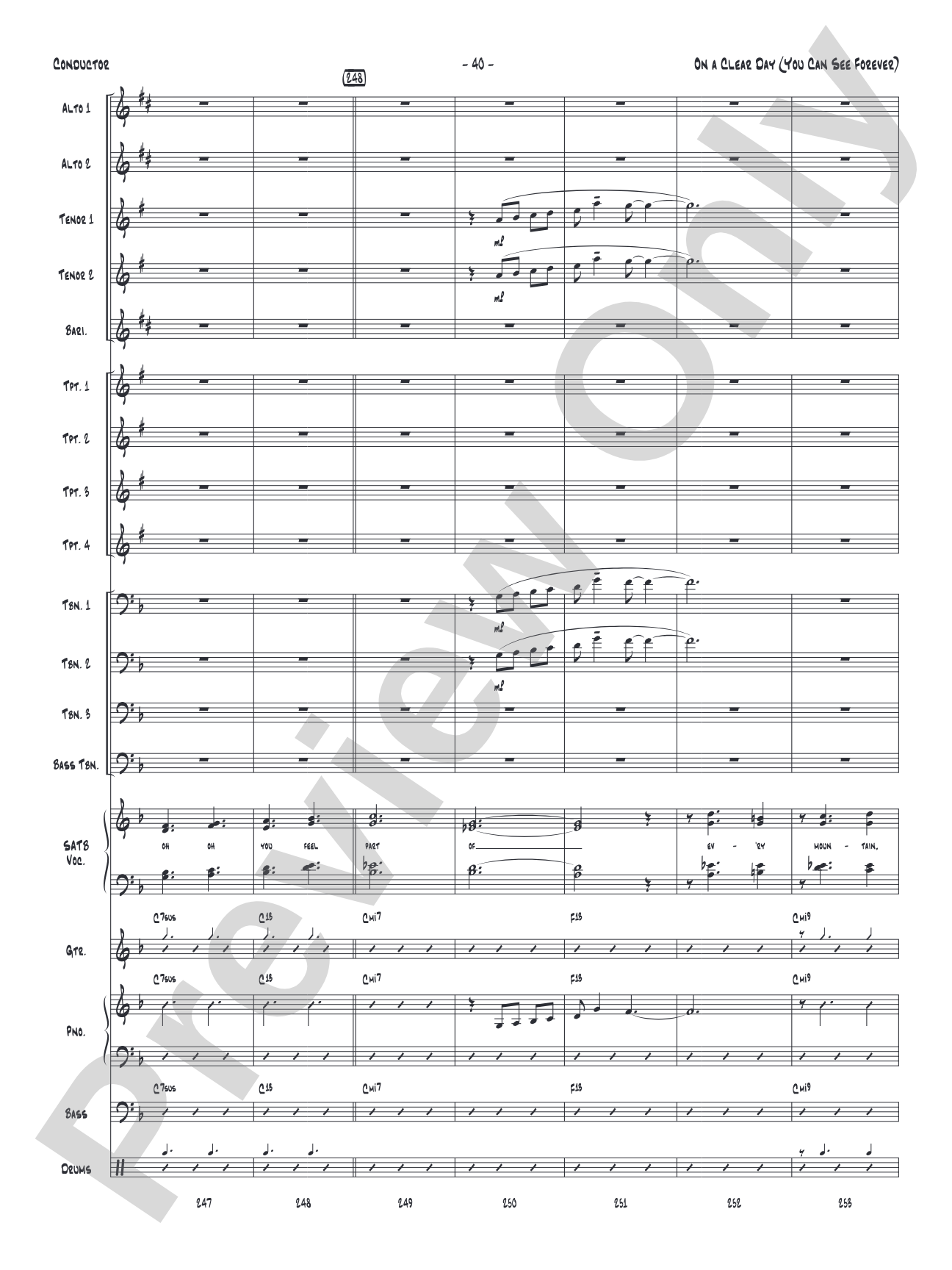 On a Clear Day (You Can See Forever): Vocal Solo with Jazz Ensemble Conductor Score & Parts