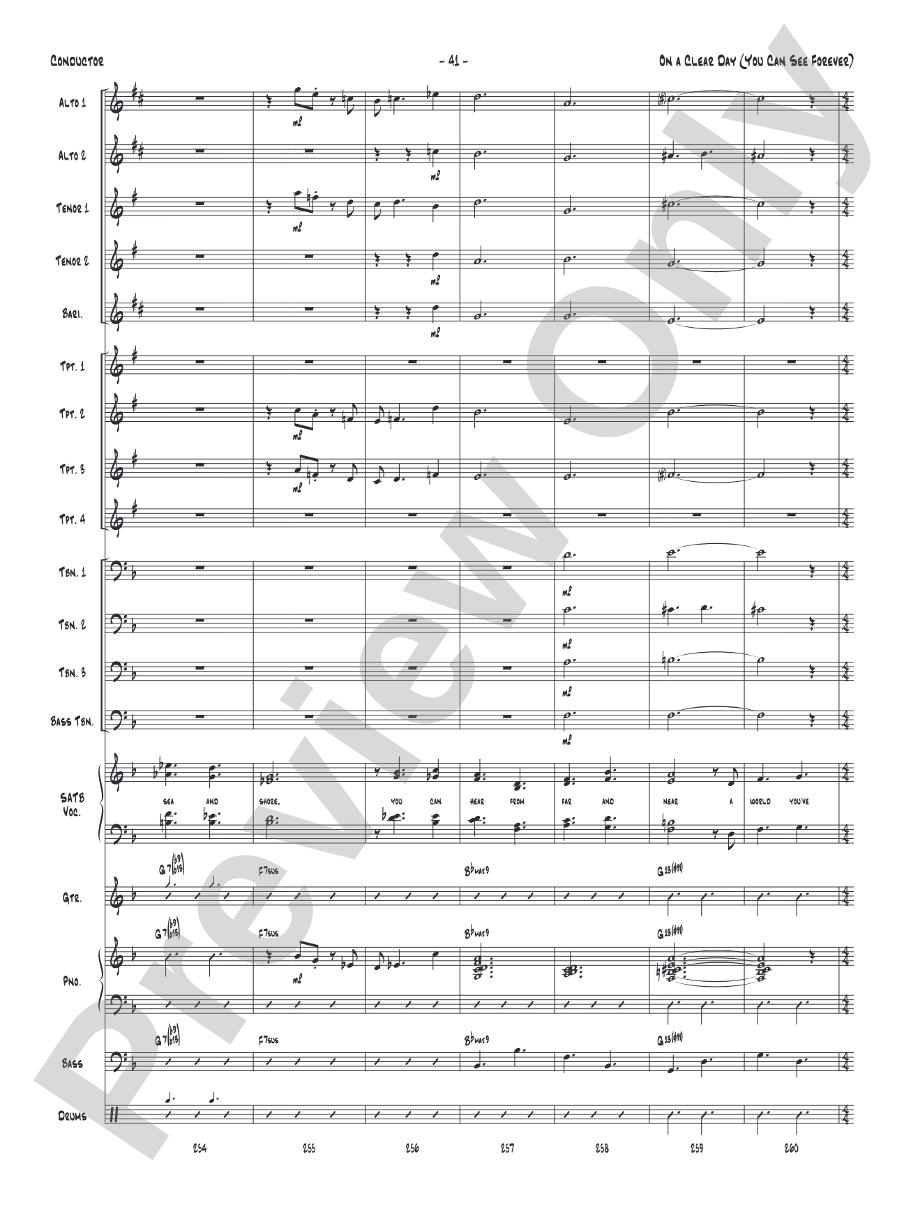 On a Clear Day (You Can See Forever): Vocal Solo with Jazz Ensemble Conductor Score & Parts