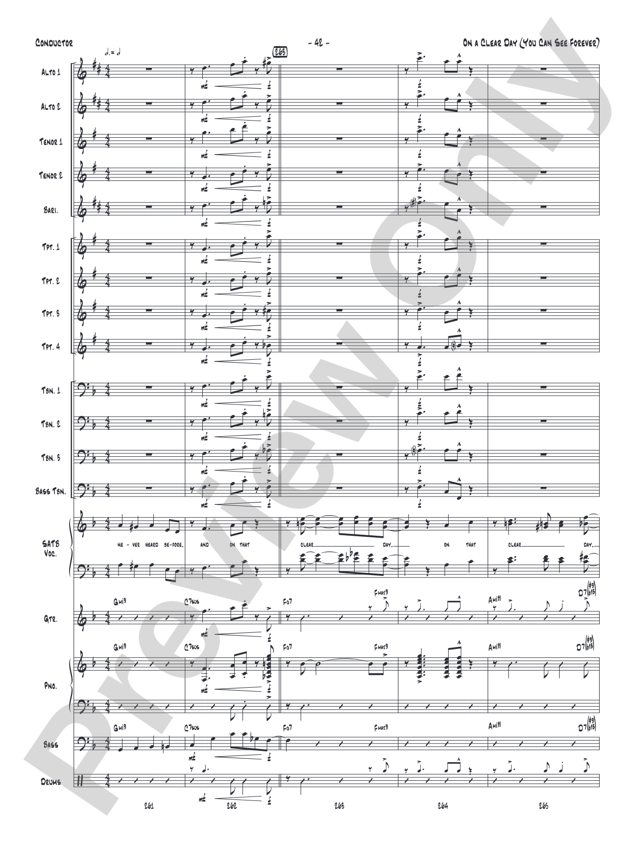 On a Clear Day (You Can See Forever): Vocal Solo with Jazz Ensemble Conductor Score & Parts