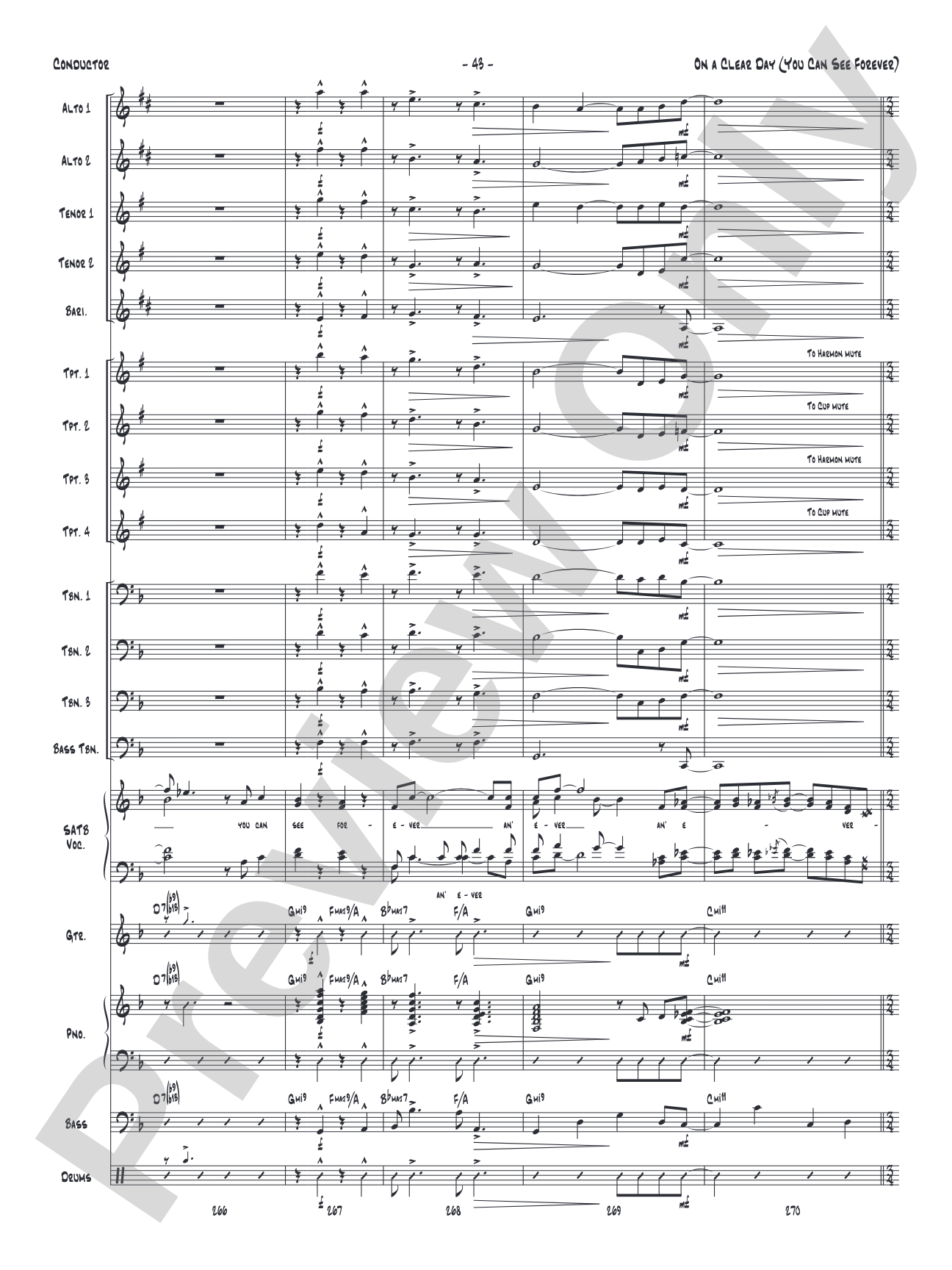 On a Clear Day (You Can See Forever): Vocal Solo with Jazz Ensemble Conductor Score & Parts
