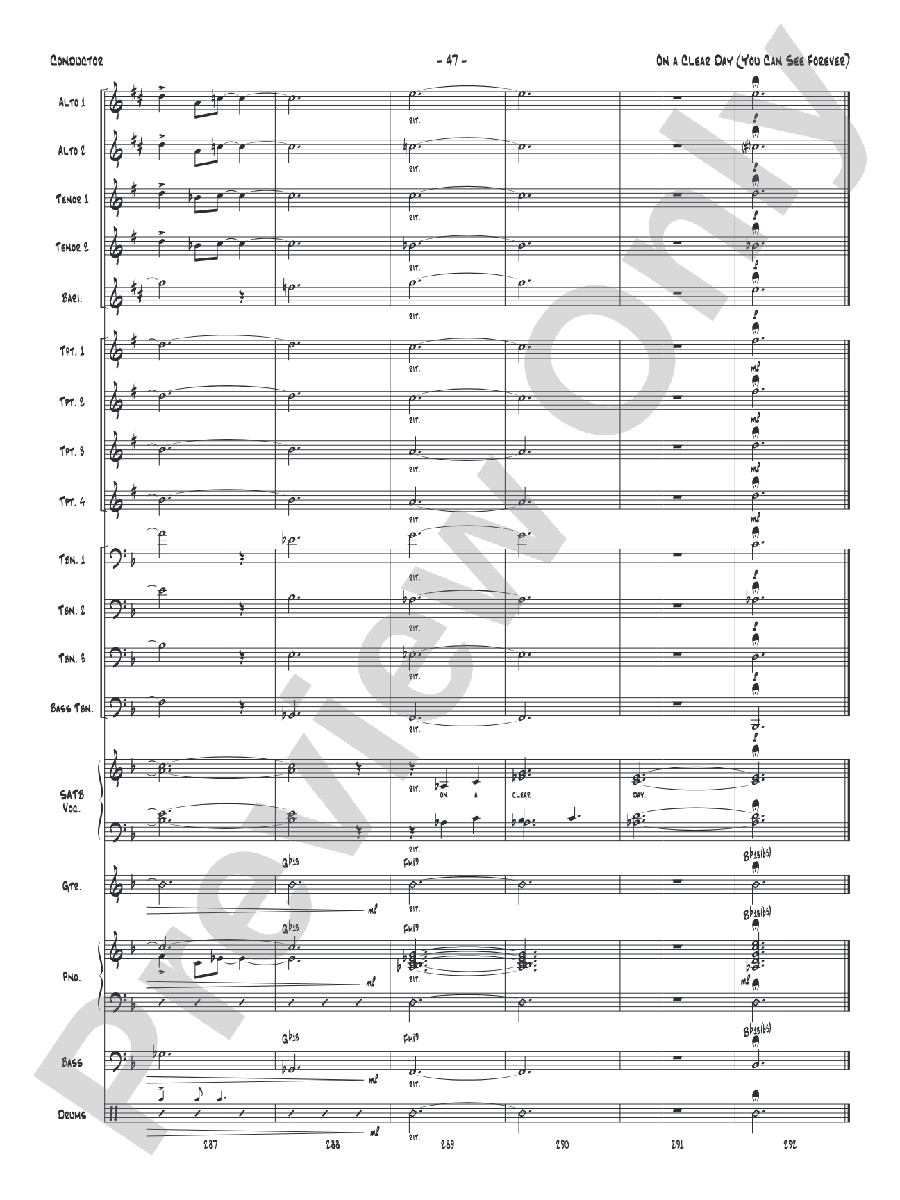 On a Clear Day (You Can See Forever): Vocal Solo with Jazz Ensemble Conductor Score & Parts